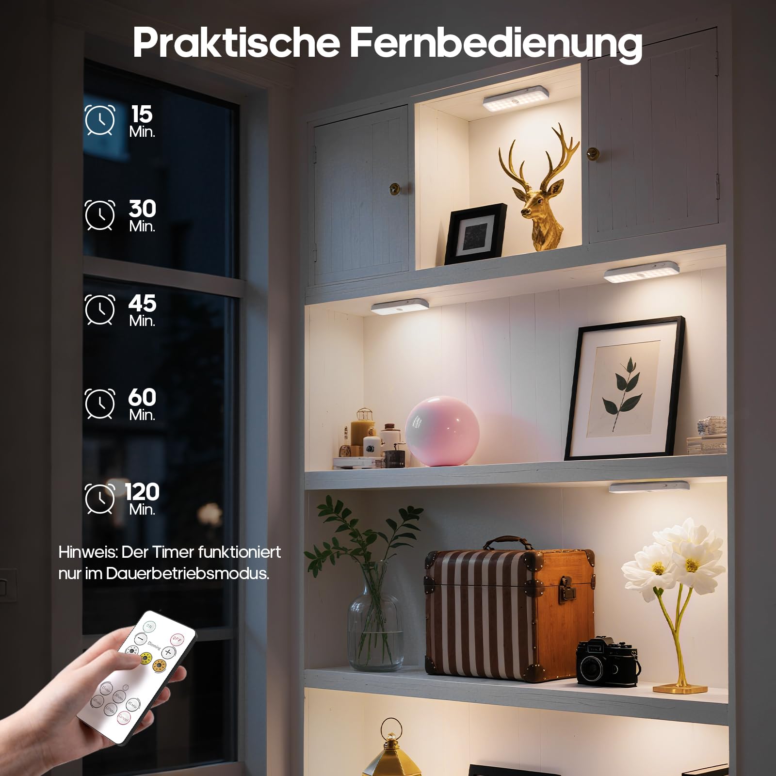 GOODEA 5 Stück Kabellose Bewegungsmelder Licht LED Schrankbeleuchtung - 3 Reihen 15cm 60-LED 1500mAh Schranklicht mit Fernbedienung Timer 3 Farbten Dimmbar - Küche Unterchrank Treppe Flur Beleuchtung