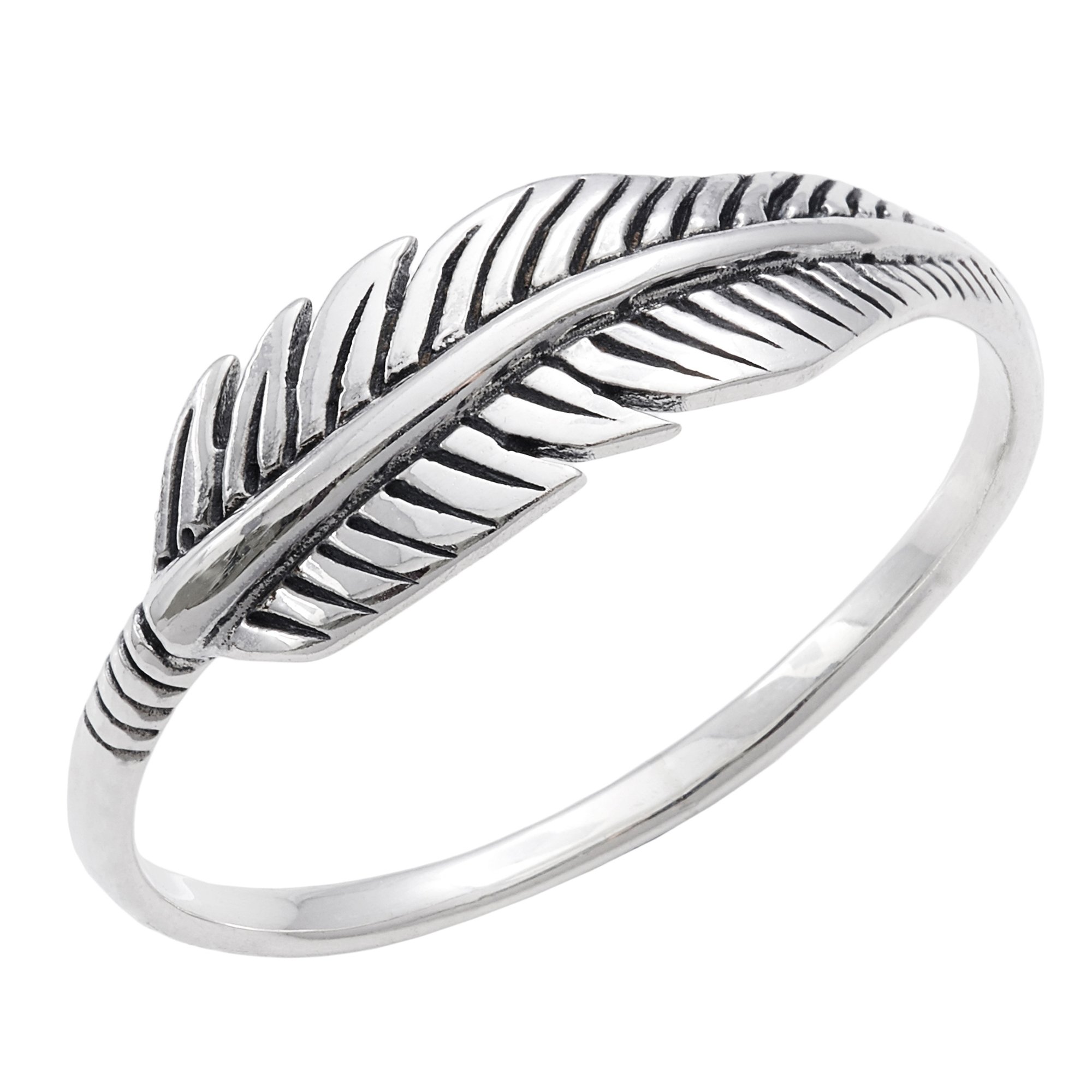 Silverly Hoja Estilo Vendimia Pluma Anillo Mujeres en Plata de Ley .925 Oxidada