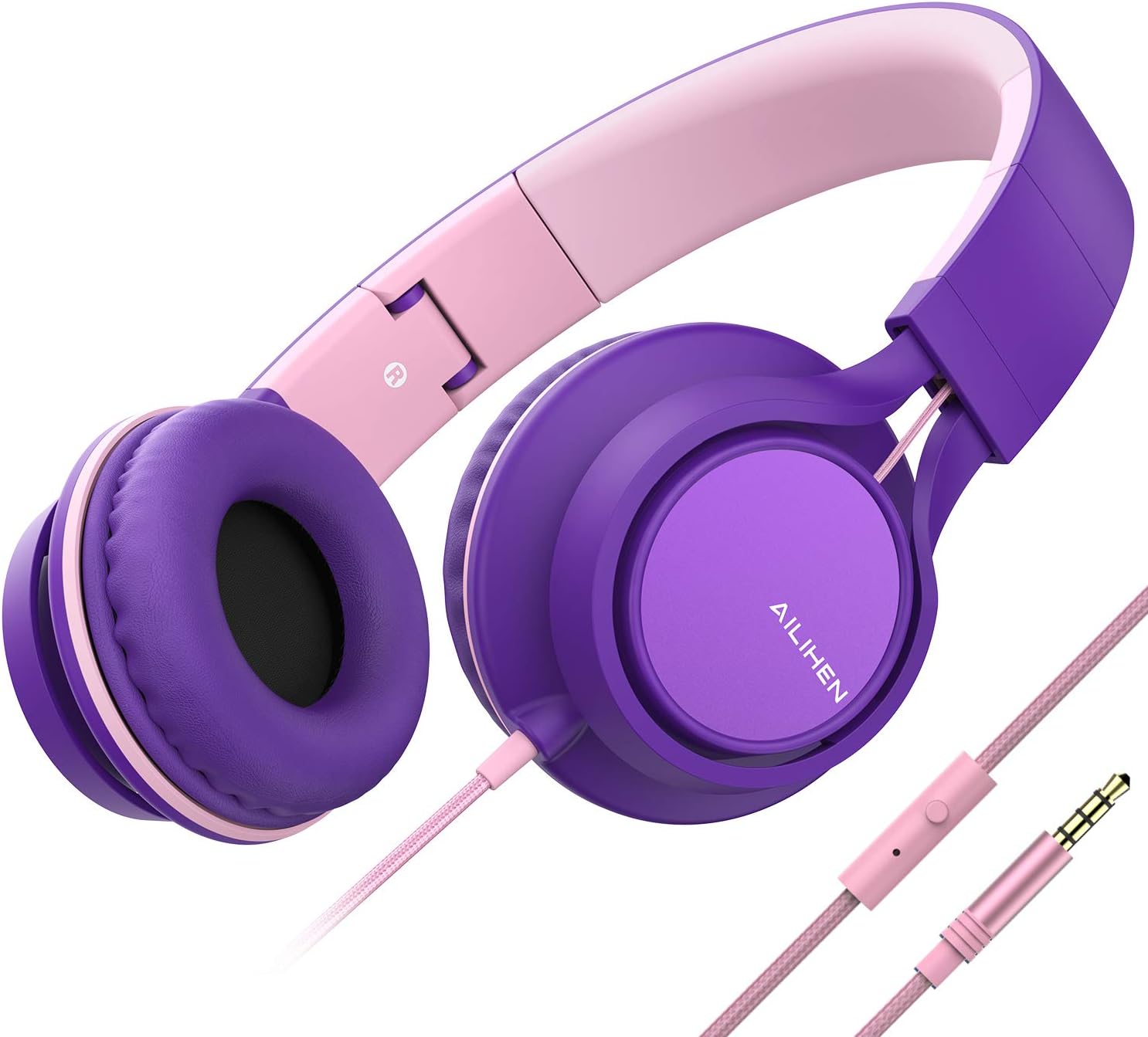 AILIHEN MS300 Wired Headphones with Microphone for Chromebook Laptop Computer Smartphone, 3.5mm Foldable Lightweight Headset for School Teen Girls Teenager Online Zoom (Purple) : Electronics