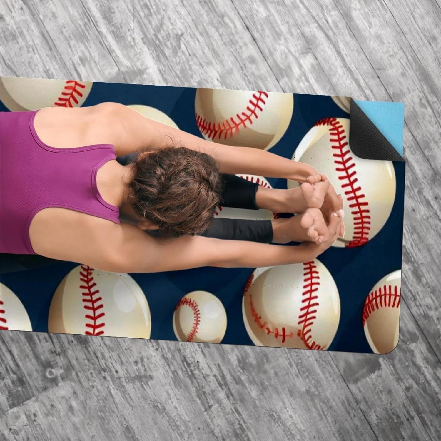 Yoga Towel, Baseball Pattern Non Slip Sweat Absorbent Hot Yoga Mat Towel for Hot Yoga, Pilates and Fitness - 72.8" x 26.8"