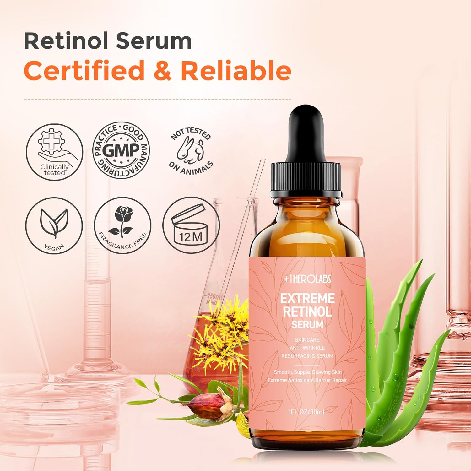Retinol Serum for Face 2.5%, B5 Herbal Resurfacing Retinol with Vitamin C, Vitamin E, Hyaluronic Acid, Anti-Aging, Wrinkle Smoothing, Dark Spot Corrector, Brighten Dullness 2 Packs - Image 6