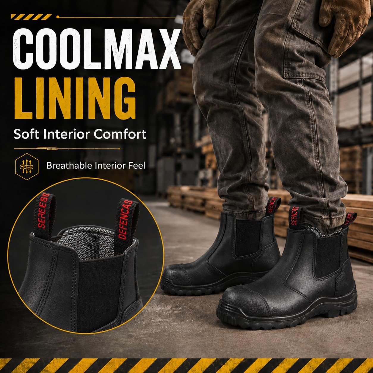 Men’s Composite Toe Work Boots, ASTM F2413-18 SD, 6 Inch Slip on Full Grain Leather Safety Boots, Oil and Slip Resistant Rubber Outsole D058706
