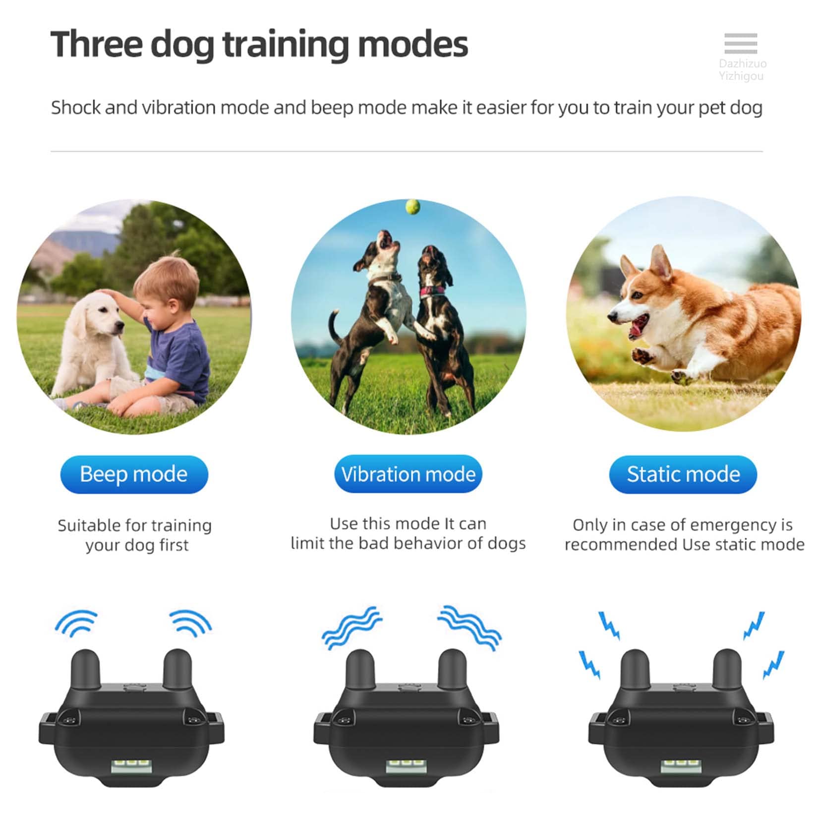 New Interaktives Führungshalsband, Hundespielzeug, wasserdicht, DREI Modi, geeignet für Verschiedene Hundegrößen (d5)