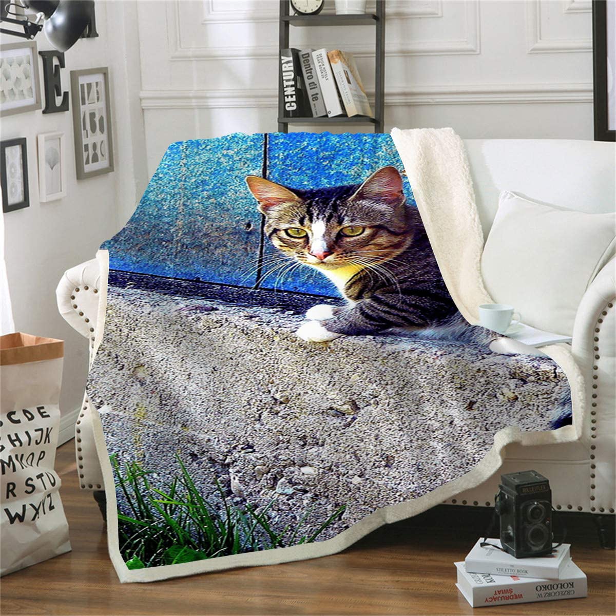 Couverture Polaire Chat 130x150cm pour Canapé et Lit Plaid Peluche Imprimé 3D