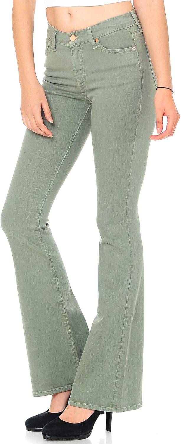 Angry Rabbit Women's Juniors Mid Waist Stretchy Premium Flare Jeans (26, Sage) - Image 2