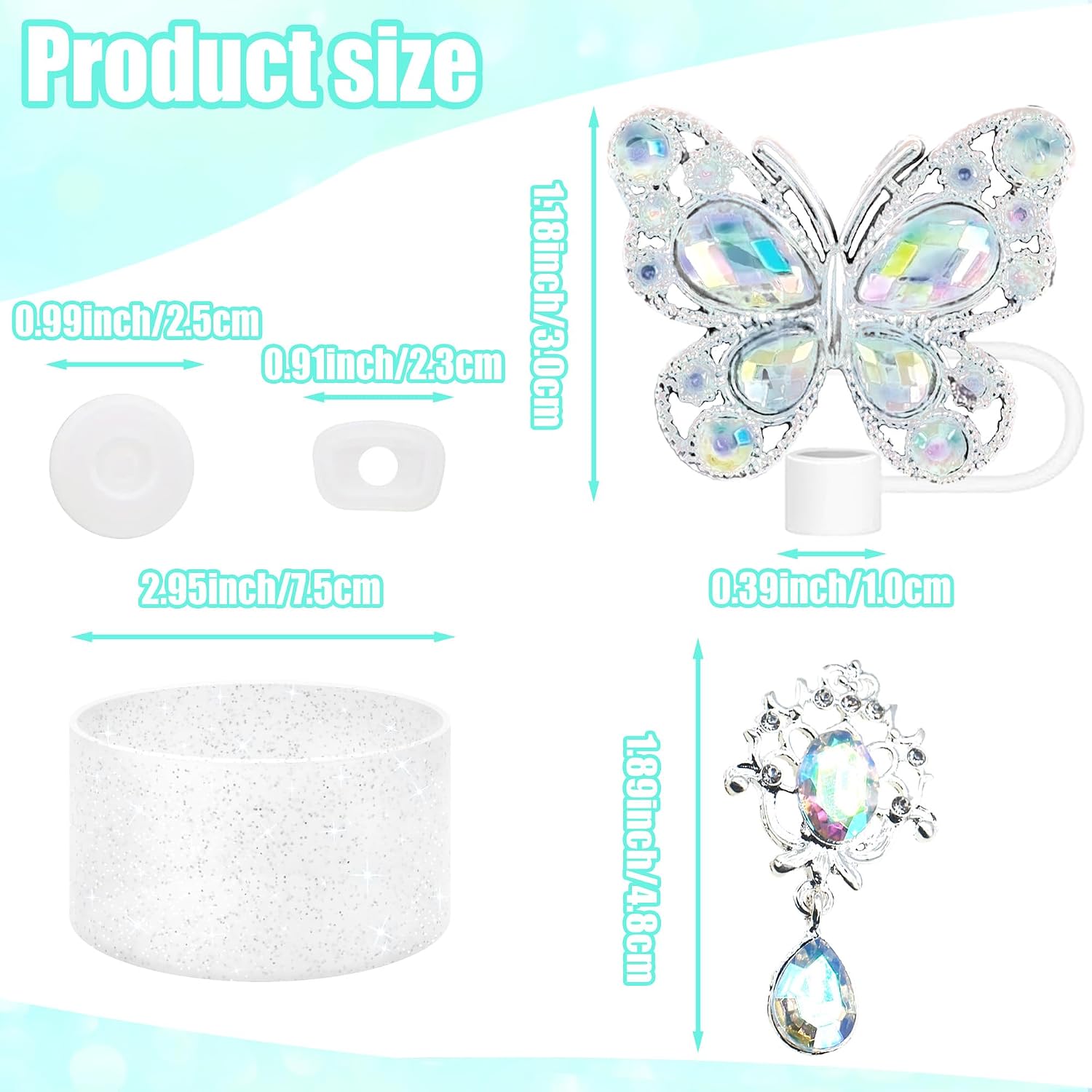 Accessories for Stanley Cup，Butterfly Chain for Stumbler with Handle, Silicone Boot and Straw covers Stuff Decor Water Bottle Jewelry Tumbler Personalized Decorations Tag (Shiny White) image 5