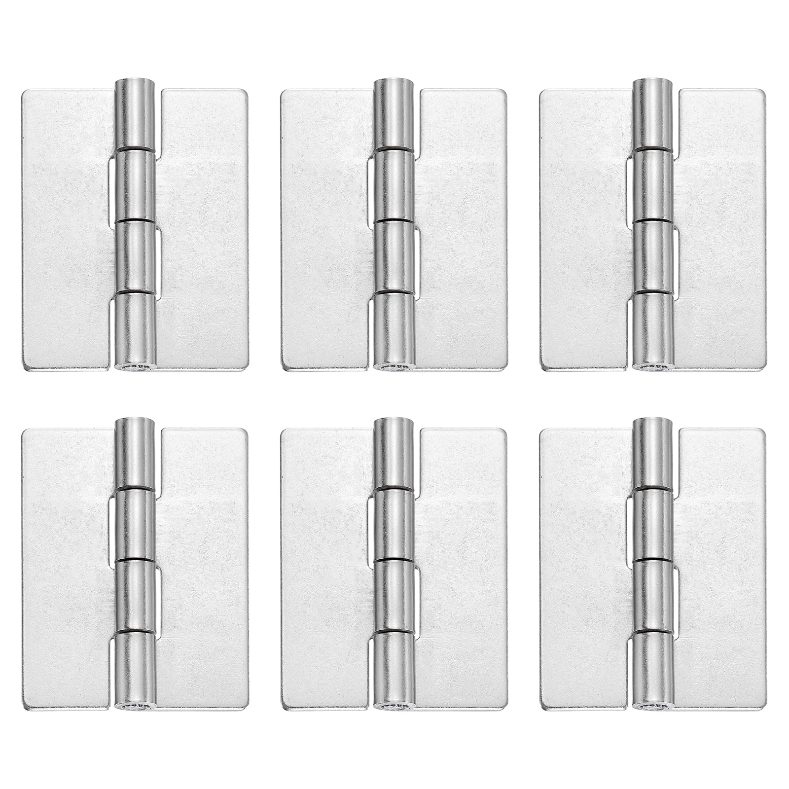 sourcing map 6 Pack Heavy Duty Weldable Hinges, 2.5" x 1.97" x 0.08" Weld on Butt Hinge 304 Stainless Steel Folding Metal Gate Hinges for Trailer Doors, Silver