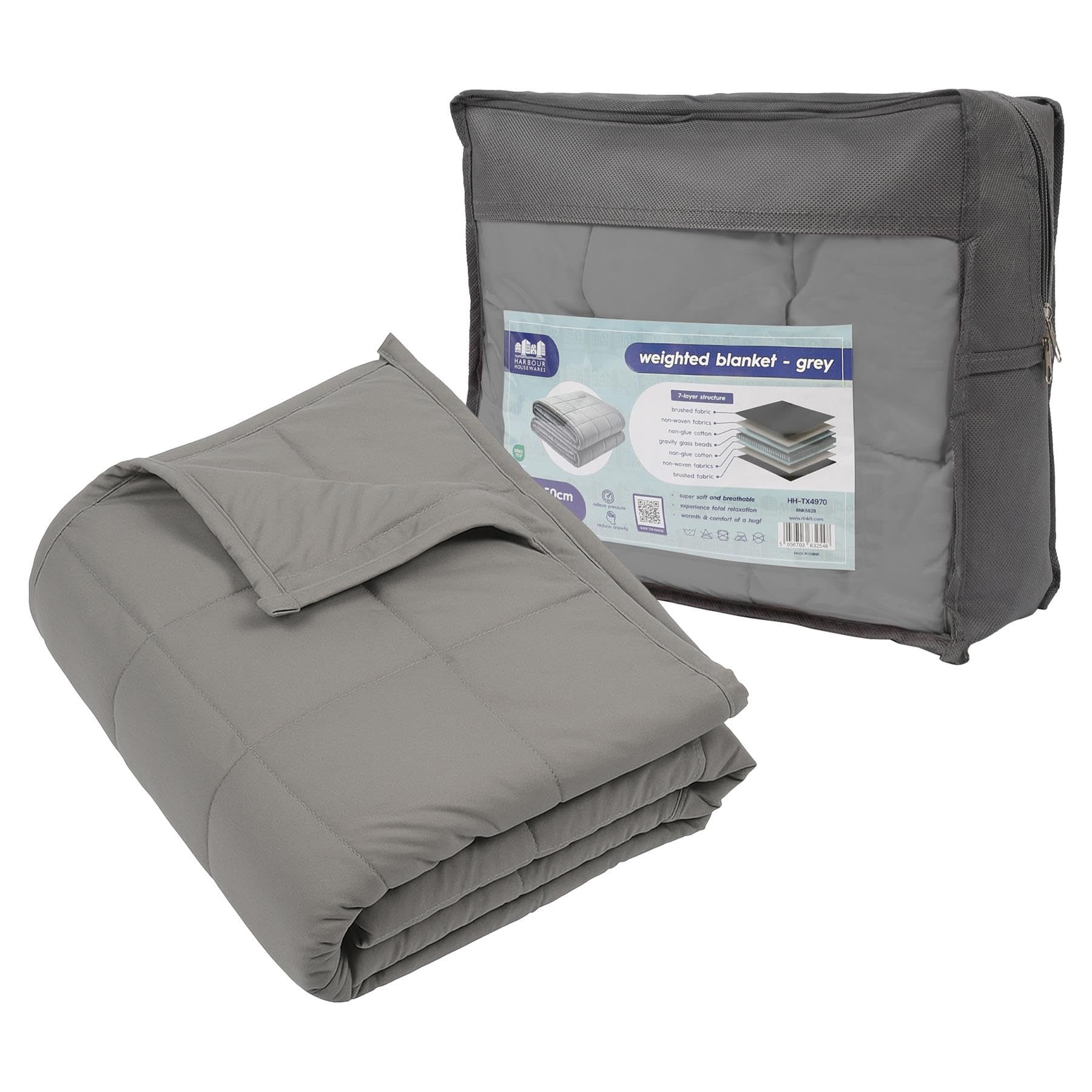 Harbour Housewares Weighted Blanket - Cotton - Grey - 125 x 150 cm