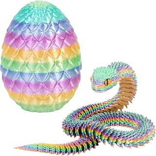 3D Printed Snake with Egg Crystal Dragon Fidget Toys Inside Articulated Mystery Snake in Egg Flexible Joints Animals Surprise Eggs Adults Executive Desk Home Office Decor Easter (Laser/Colorful)