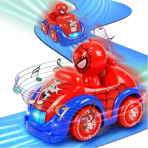 Miniatura 7 de Paquete de 2 autos eléctricos de aventura de superhéroes araña para niños de 3 a 8 años  Vehículos inteligentes con iluminación musical  Rotación de