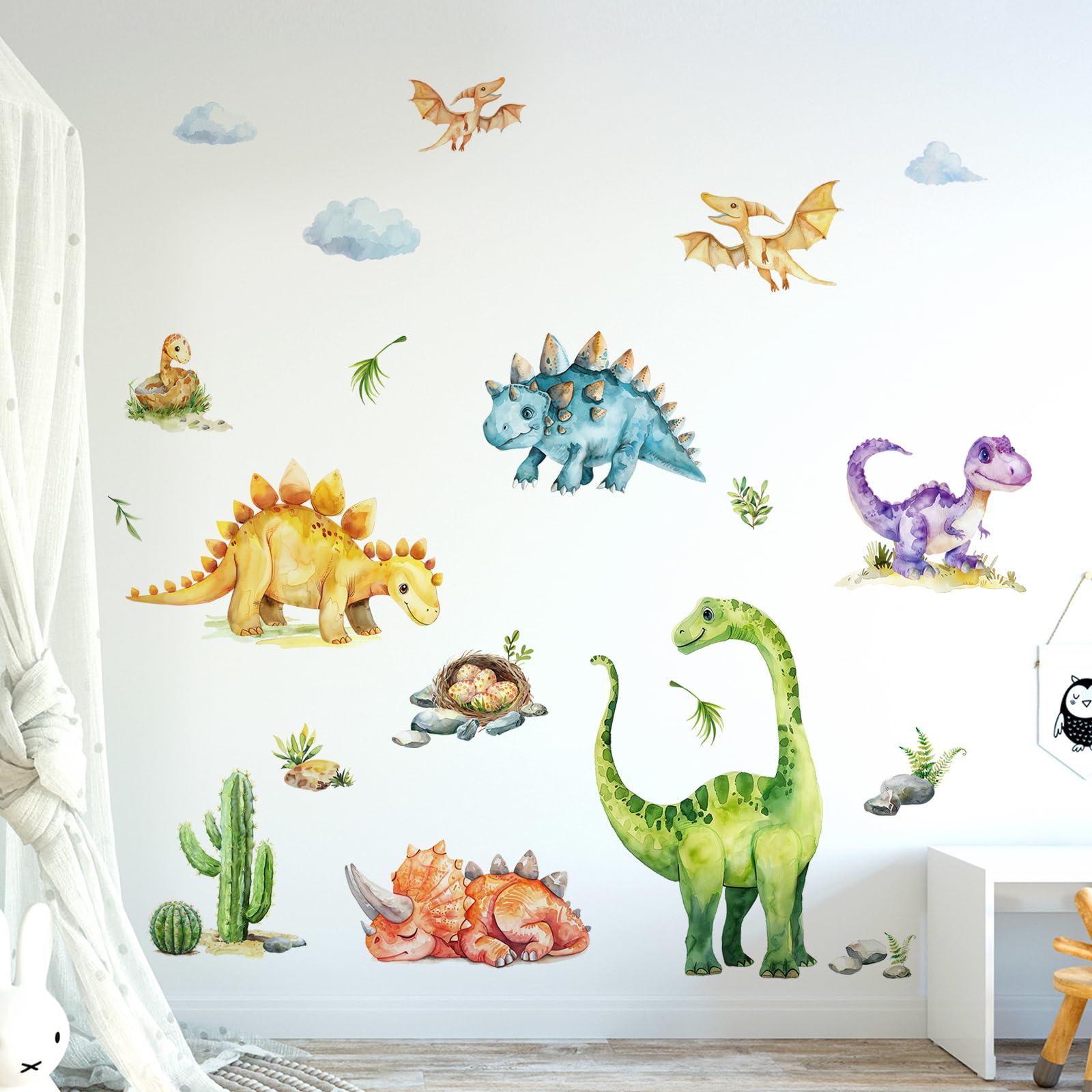 Tanlaby Wandtattoo Dinosaurier Set Wandsticker Dschungel Dino Kaktus Wandaufkleber Aquarell Dino Wanddeko Sticker für Jungen Babyzimmer Kinderzimmer Spielzimmer
