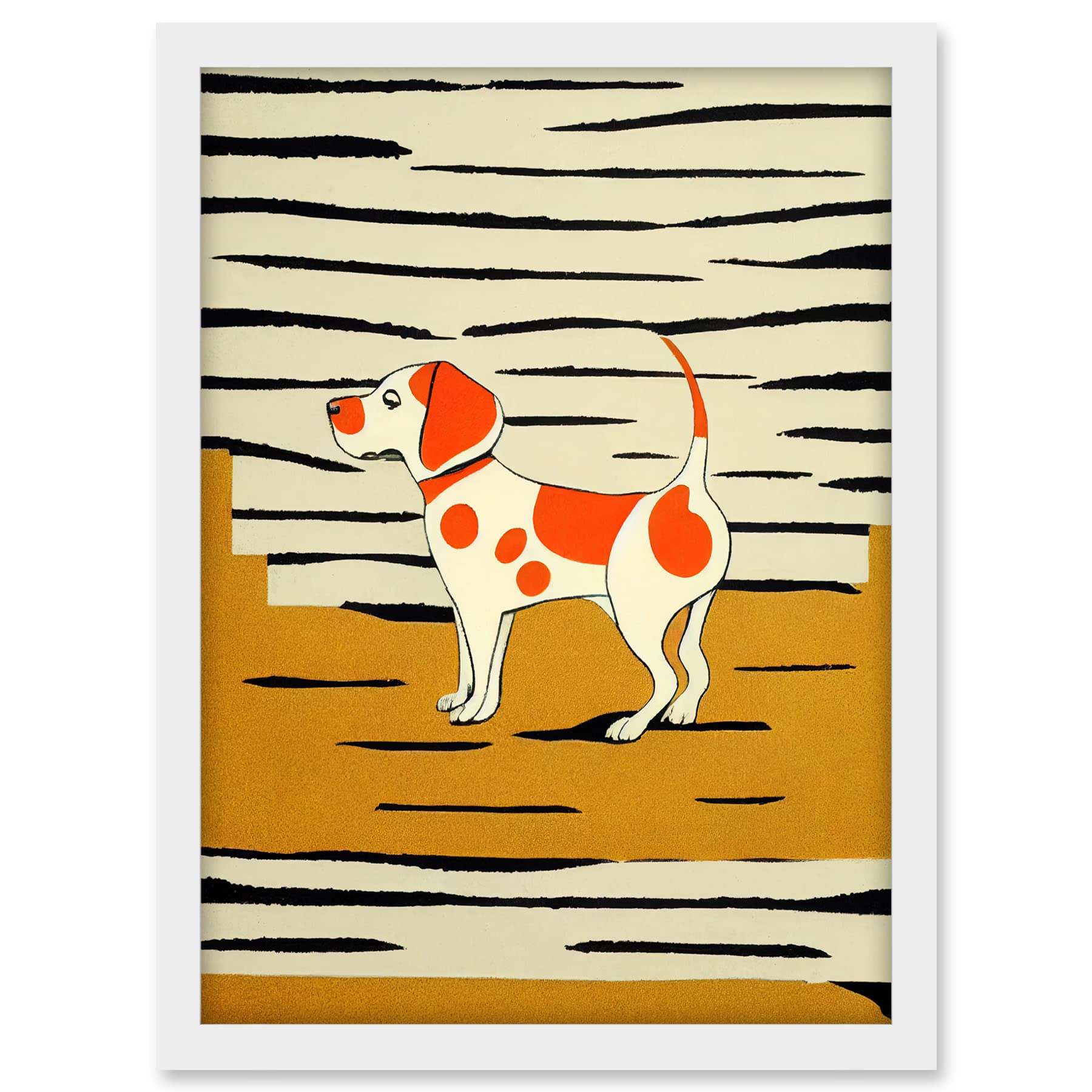 Wee Blue Coo Beagle Dog illustration Springer Orange on Mustard Spaniel Artwork Framed A3 Wall Art Print