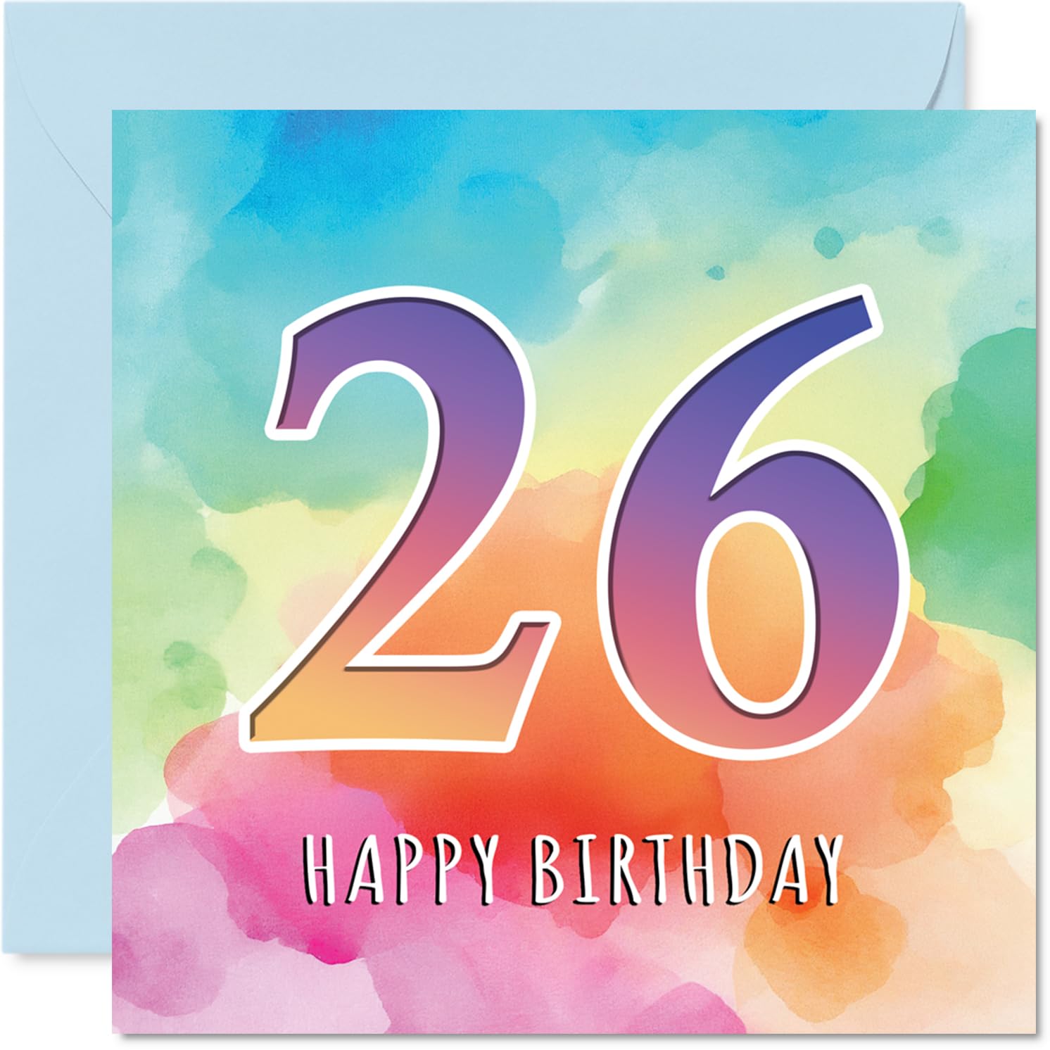 26th Birthday Cards for Women and Men, Colourful Watercolour Age