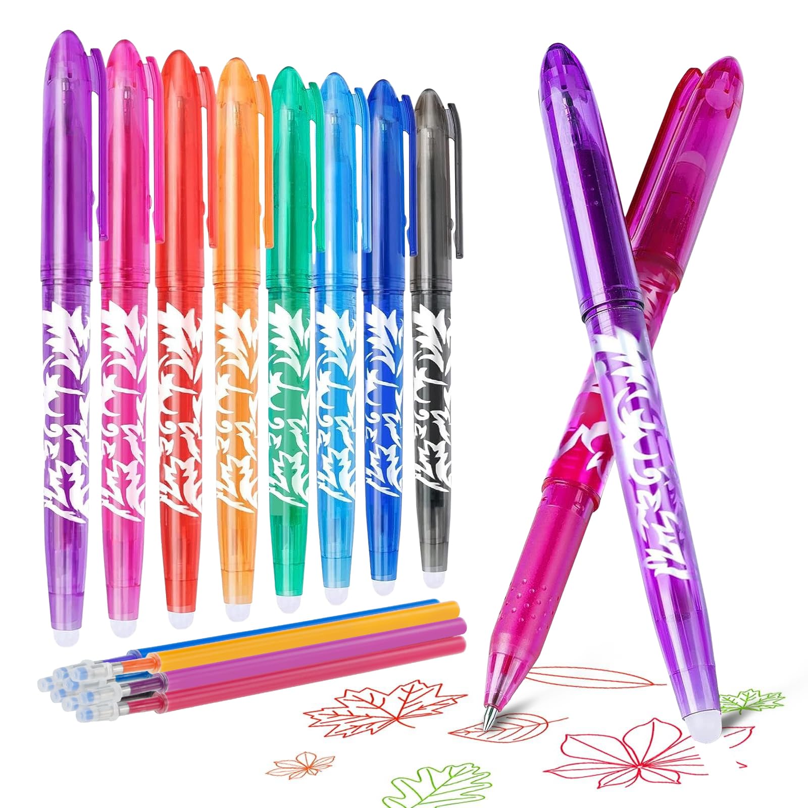 WATUNID 8 Colors Erasable Gel Pens, Multicolor Ink Rolling Ball Pen with Refill, 0.5mm Fine Point Writing Tool for Adults Office Stationary Supplies