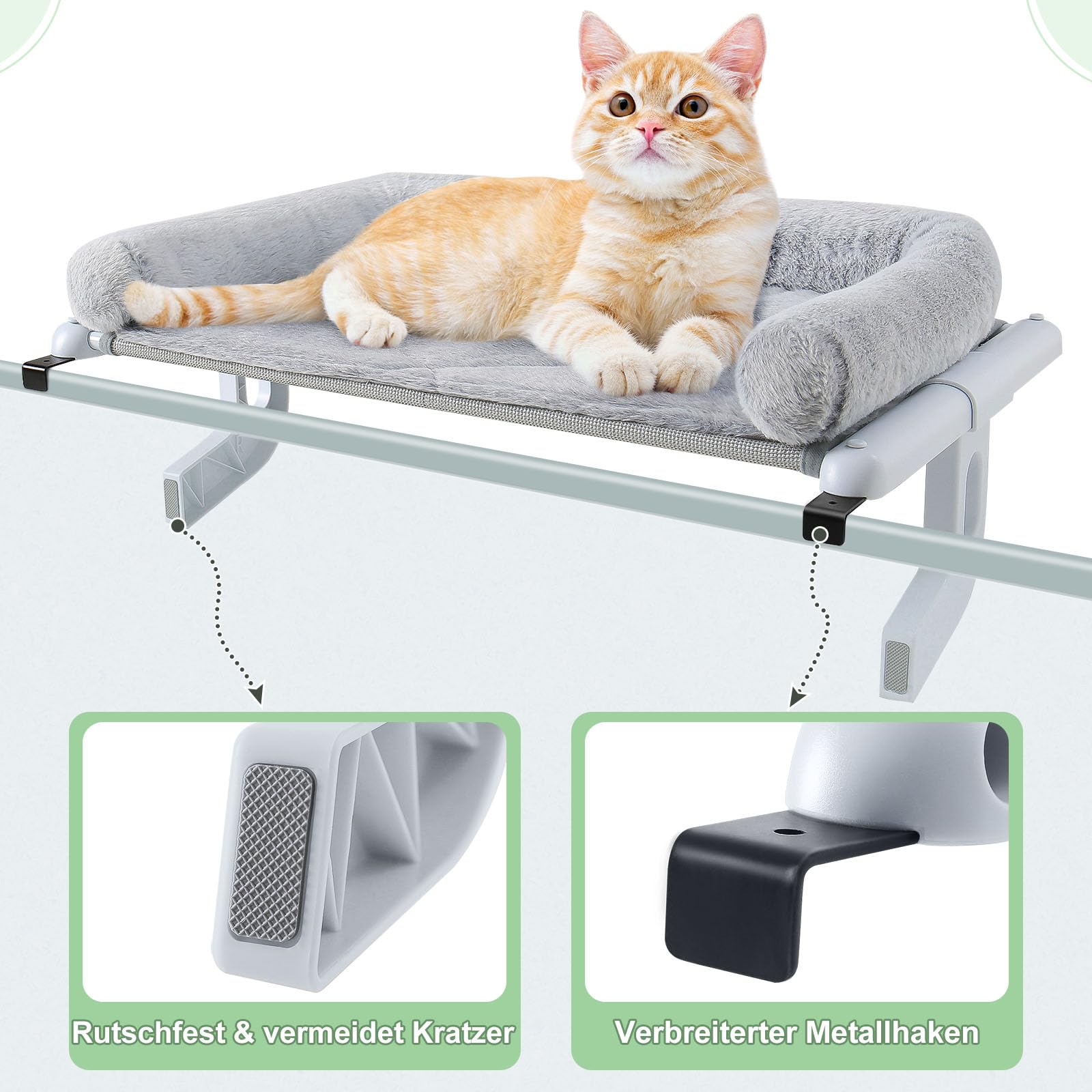 GUUSII HOME Heizungsliege Katzen Katzenliege Balkon Katzenbett für Bettkante Heizung Hängen Liegeplatz Einhängen Bett Hängematte Heizkörper Katze Heizungsliegekatzen 56 * 38cm Halten 18kg(Grau,S)