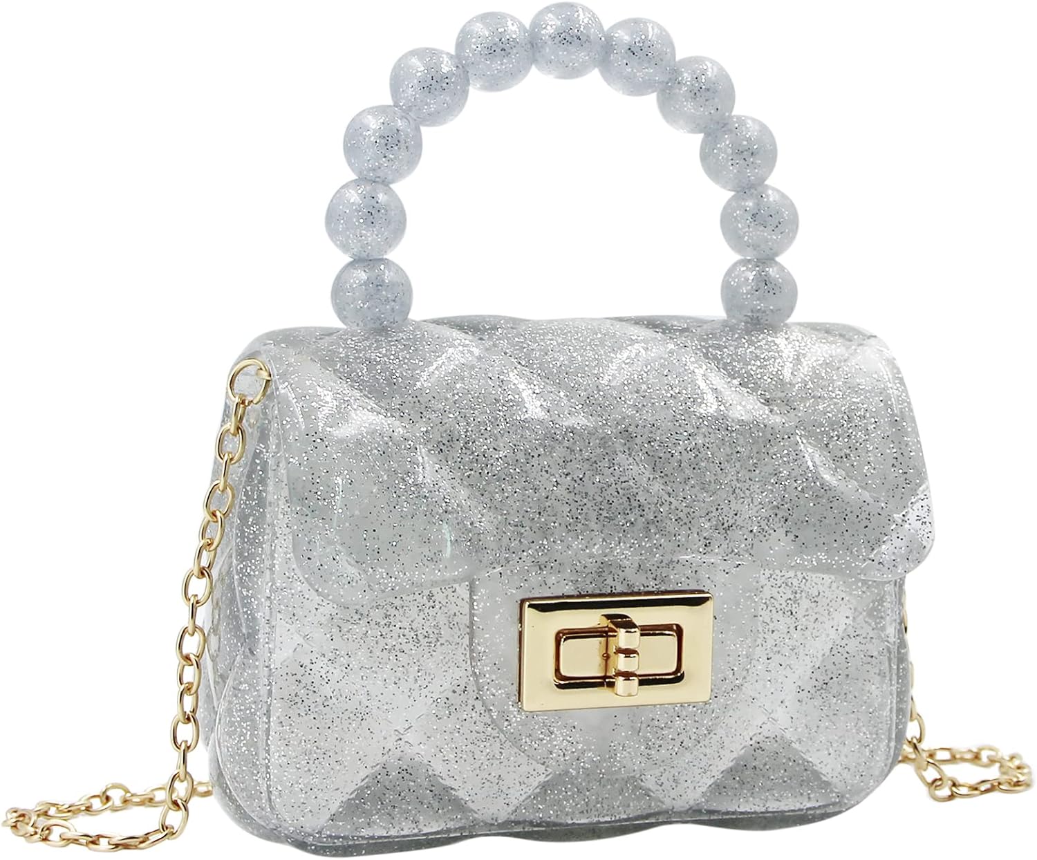 BOLLEY JOSS Elegant Mini Purse for Little Girls Cute Handbags with Pearls Beads Handle Glitter Clear Crossbody Bag - Image 3