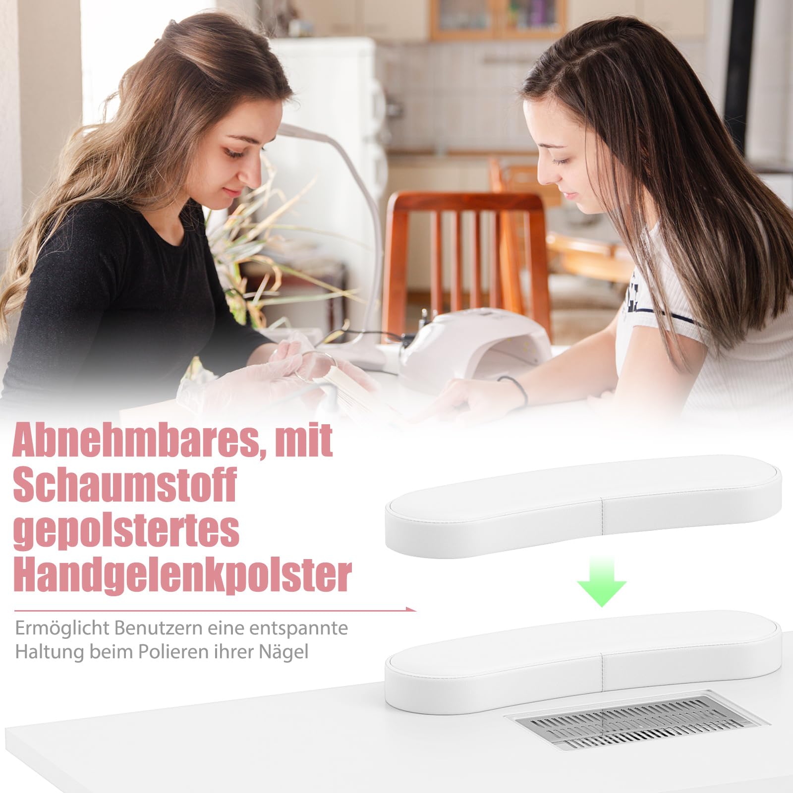 DREAMADE Manikürtisch, Nageltisch mit Staubabsaugung & 3 Staubbeuteln, Nagelstudio Tisch mit Handauflage, Schubladen, Schrank, Maniküre Tisch auf Rollen für Zuhause, Studio, Schönheitssalon (Weiß)