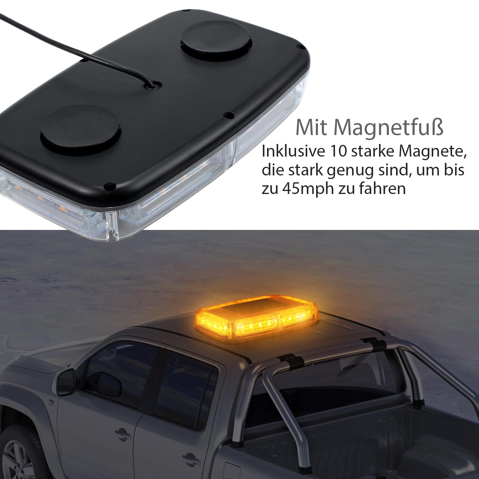 PROZOR Auto Rundumleuchte 24 LED 12V/ 24V Wasserdicht Warnleuchte mit Doppelschalter 5m Zigarettenanzünder Kabel 7 Blitzmodus 24W Bernstein Notbeleuchtung LED Licht für Auto LKW SUV