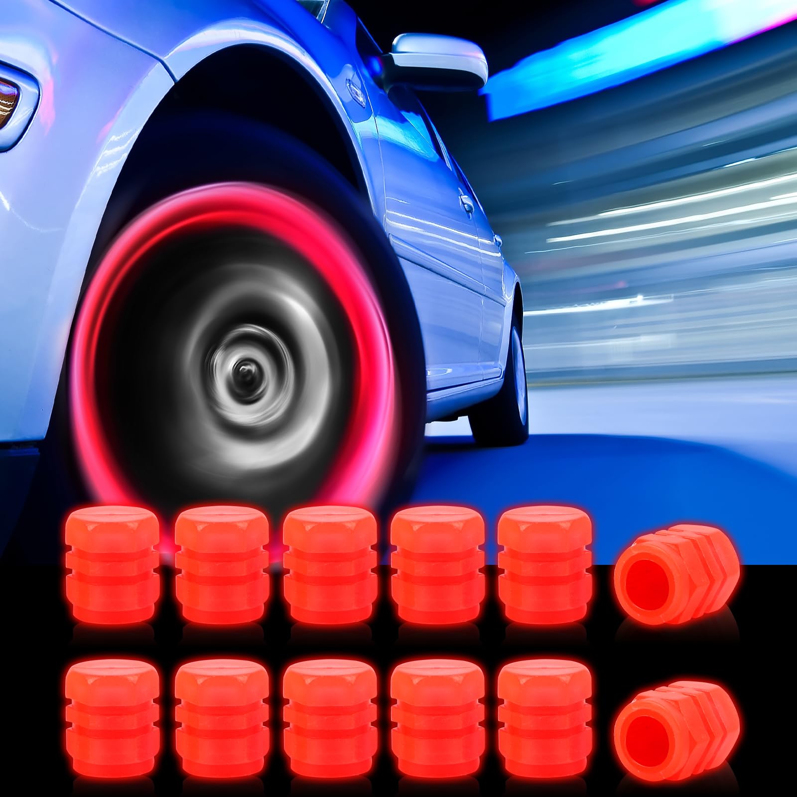 COAOD 12PCS Tire Valve Stem Caps for Car, Glow in The Dark Air Cap Cover, Luminous Auto Wheel Valve Stem Cap Car Accessories Universal for Cars Motorcycles SUV Trucks Bikes