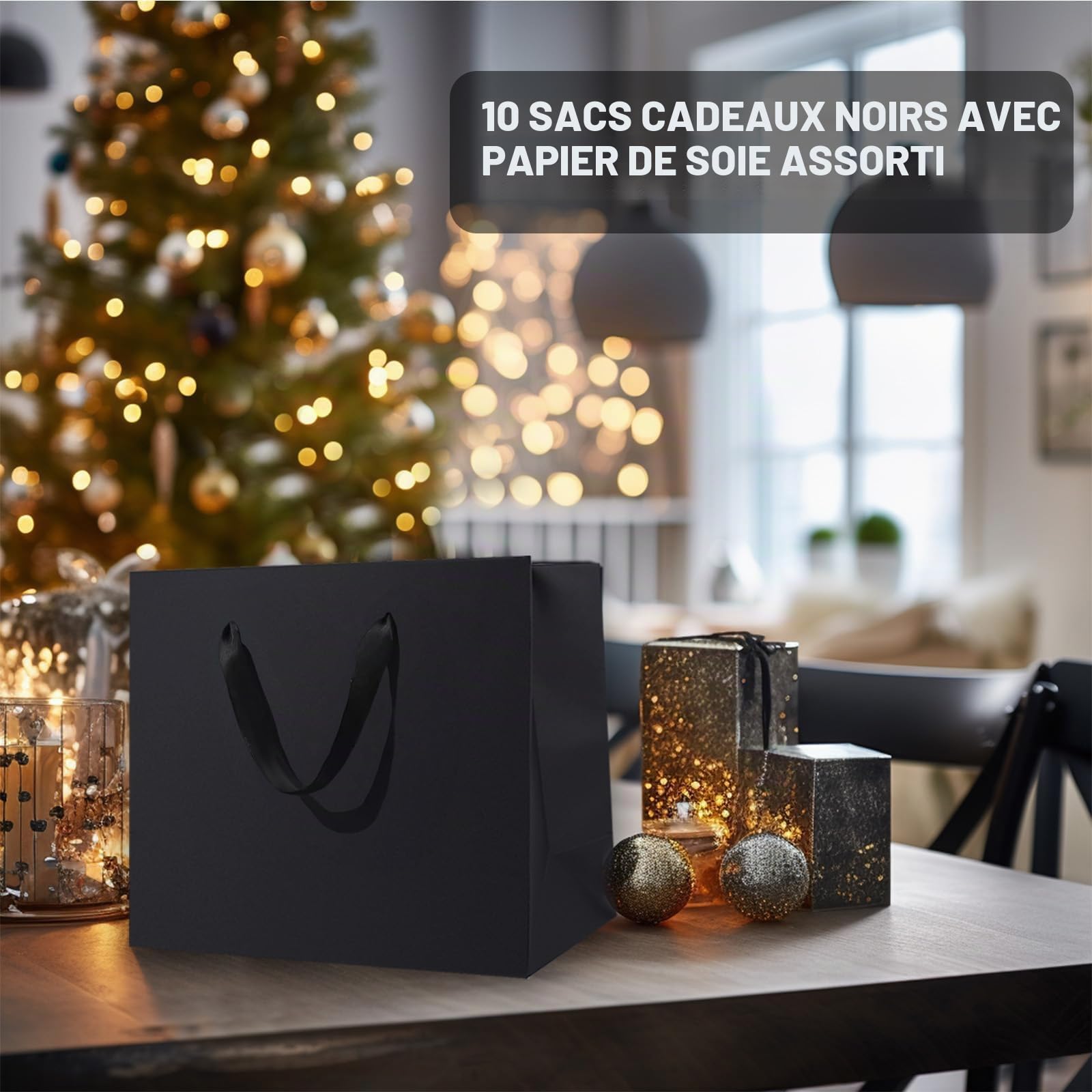 Lot de 20 Sacs Cadeaux Extra Larges Noirs | 40 x 15 x 30 cm pour Hommes et Mariages