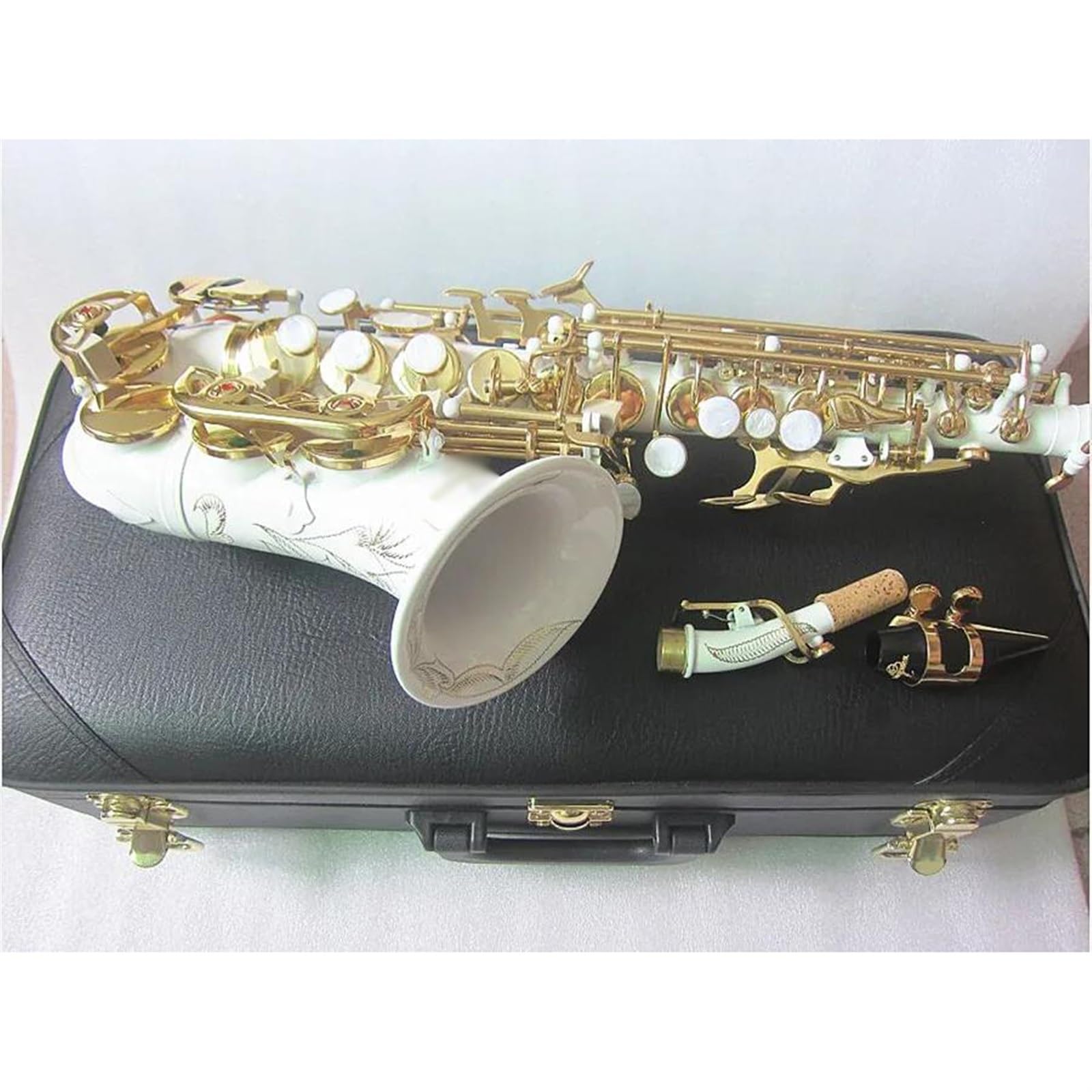 Professionale Sassofono Sassofono Soprano Curvo Sax Bianco Strumento Musicale Bocchino Prestazioni Professionali