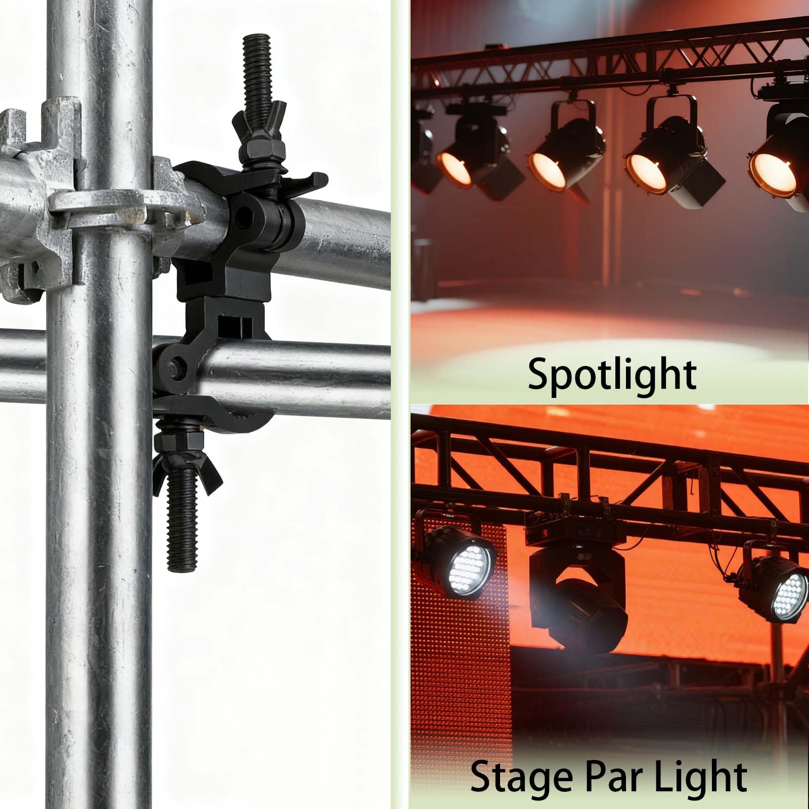 4Pack Stage Lighting Clamps for Truss Clamp for Lights 35-45mm Swivel Double Coupler Clamps for Lighting Truss Load 100kg Dual Swivel Scaffolding Clamps Hook for Scaffold Truss - Image 3