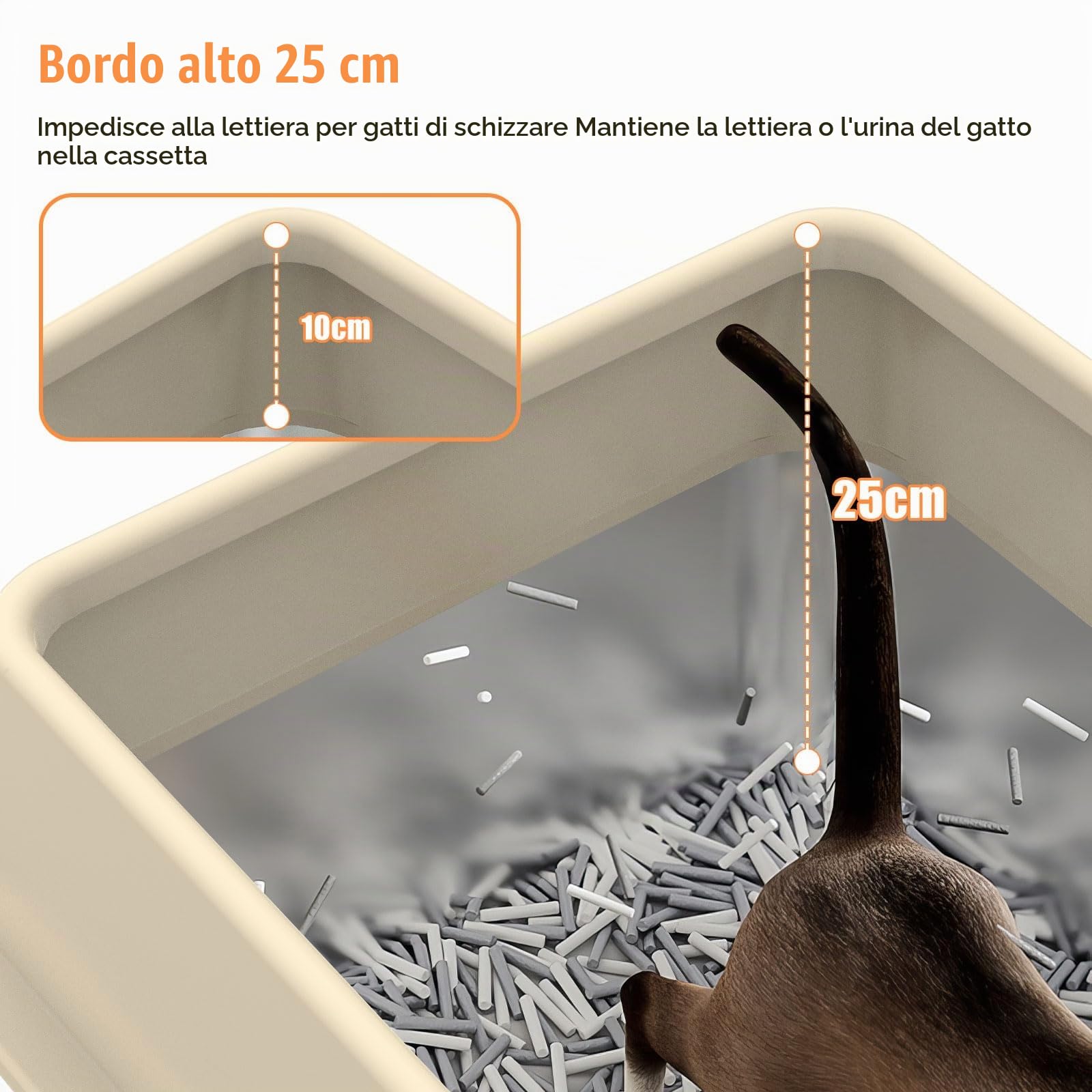 Lettiera in acciaio inox, vassoio per lettiera, per gatti, casa e toilette, XXL, semi-chiuso, con protezione contro schizzi, bordo rimovibile e tappetino per lettiera, 50x35x25 cm, resistente agli (A)
