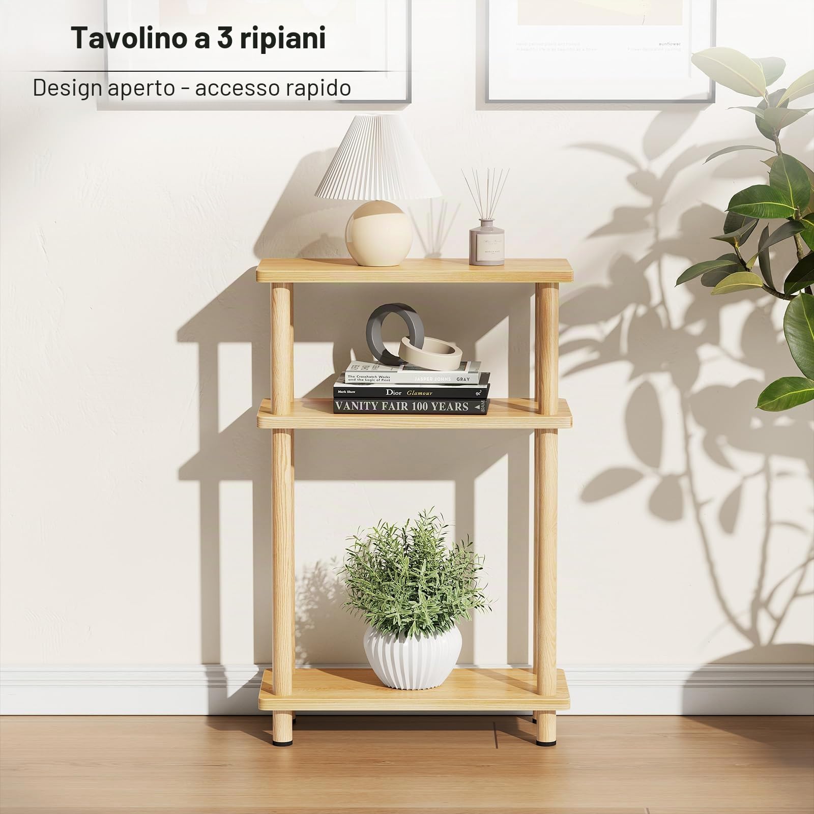 YOUDENOVA 3 Tier Tavolino Laterale Stretto, Tavolino da Divano Laterale, 40x18x61.5CM, Tavolino da Caffè Moderno Piccolo, Tavolino Piccolo Adatto per Soggiorno, Camera da Letto, Naturale