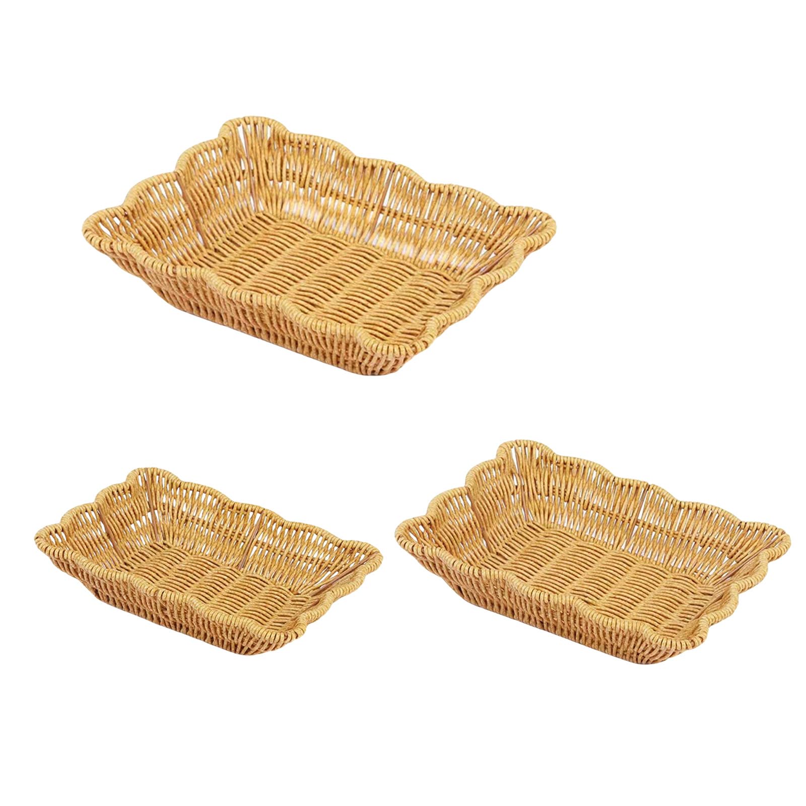 Tsophreniq 3pcs Decorative Imitation Rattan Tray Dining Table Bread Basket Snacks Storage Container for Living Room or Use Picnics Serving Tray