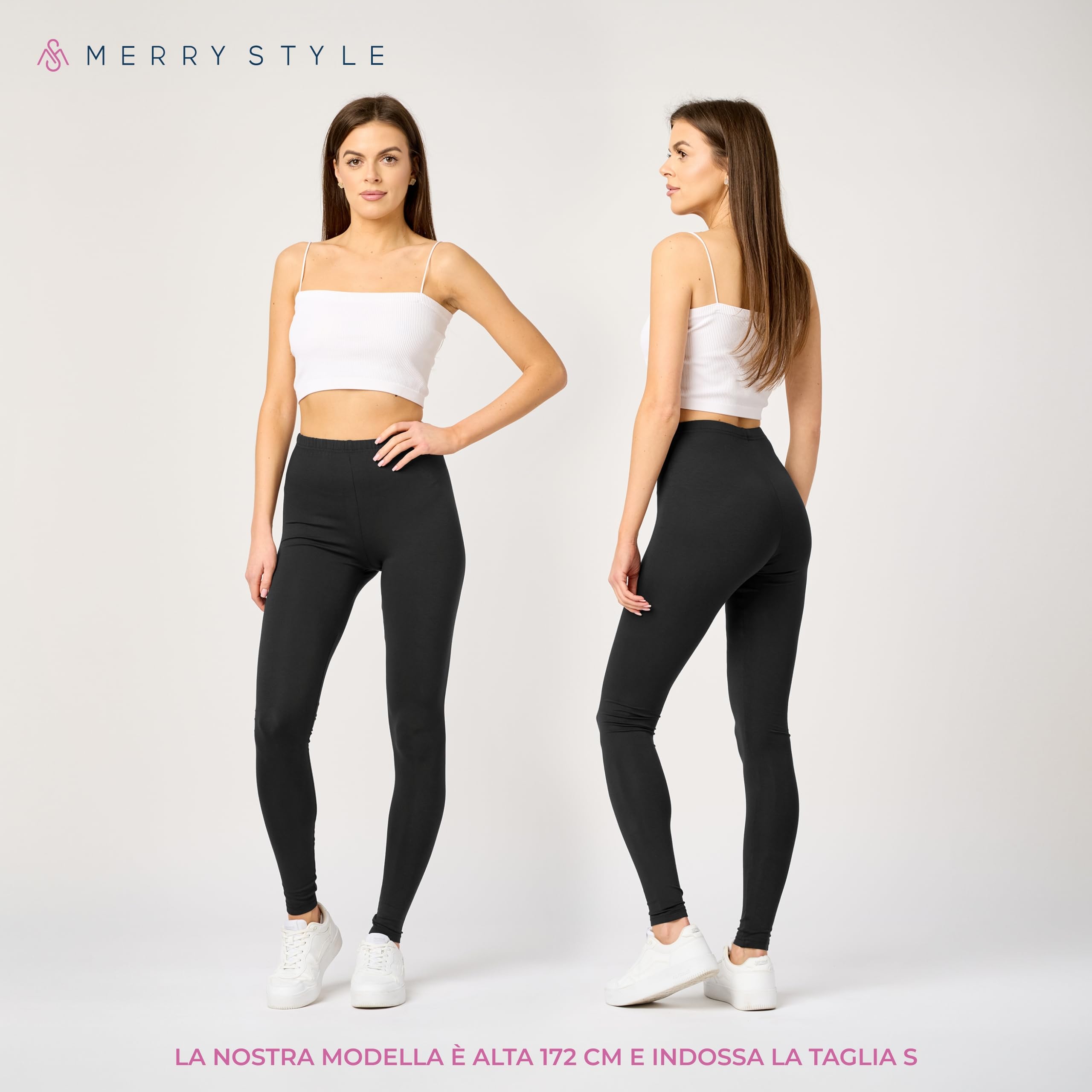 Merry Style Leggings Lunghi Donna in Viscosa con Elastan Ampia Pantaloni Donna Banda Elastica Leggins Donna per Casa Palestra Tempo Libero MS10-143