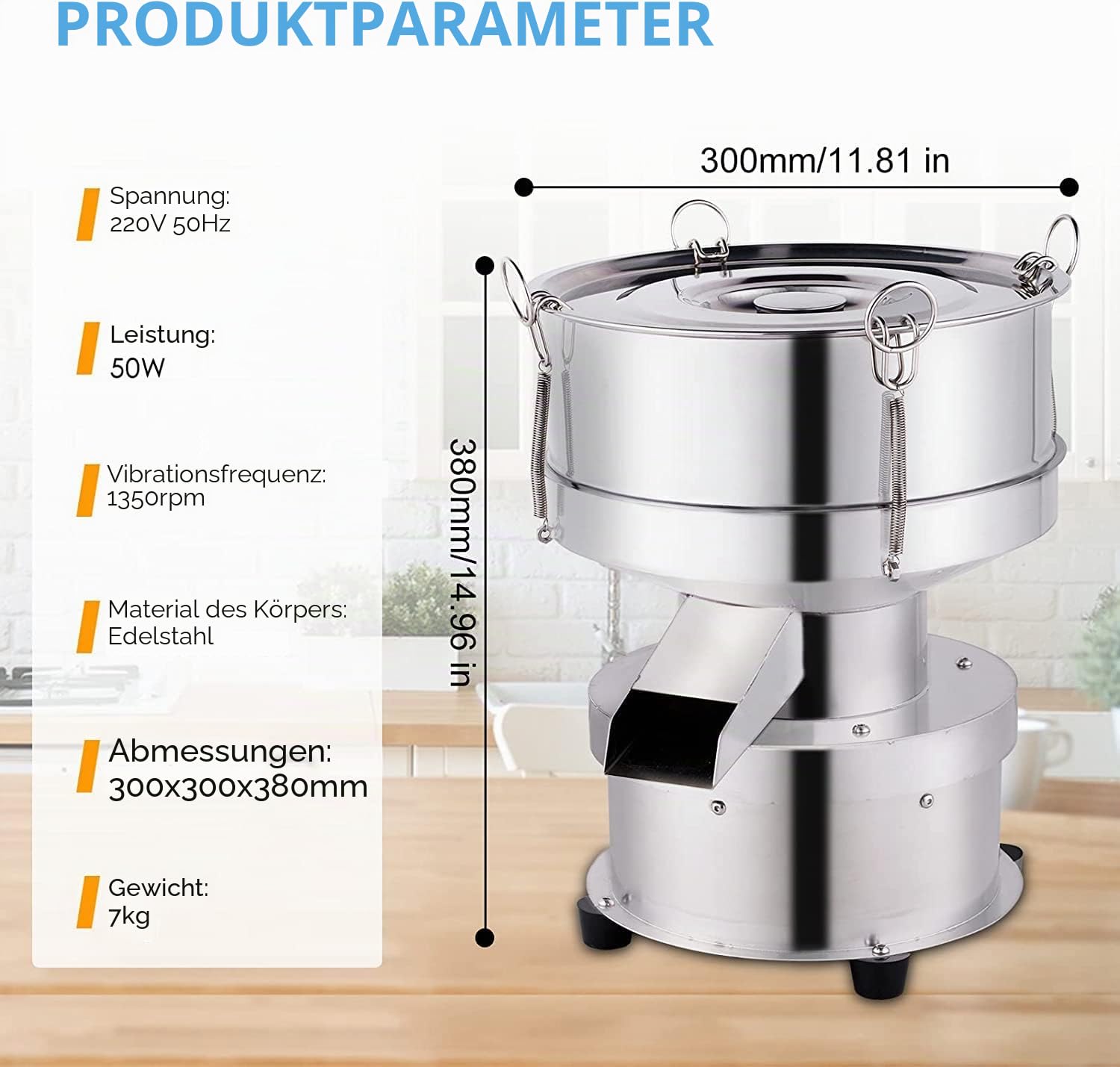YUCHENGTECH Elektrisches Vibrationssieb φ 300mm Automatische Pulversiebmaschine Elektrisches Mehlsieb aus Edelstahl Elektrische Siebmaschine für Pulver/Granulat 1350 U/min 50W（ohne Sieb）