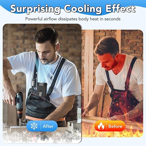 Miniatura 4 de Ventilador de cintura portátil, batería recargable de 3000 mAh, tiempo de funcionamiento de 25 horas, clip doble turbo de 6600 RPM, 4 velocidades