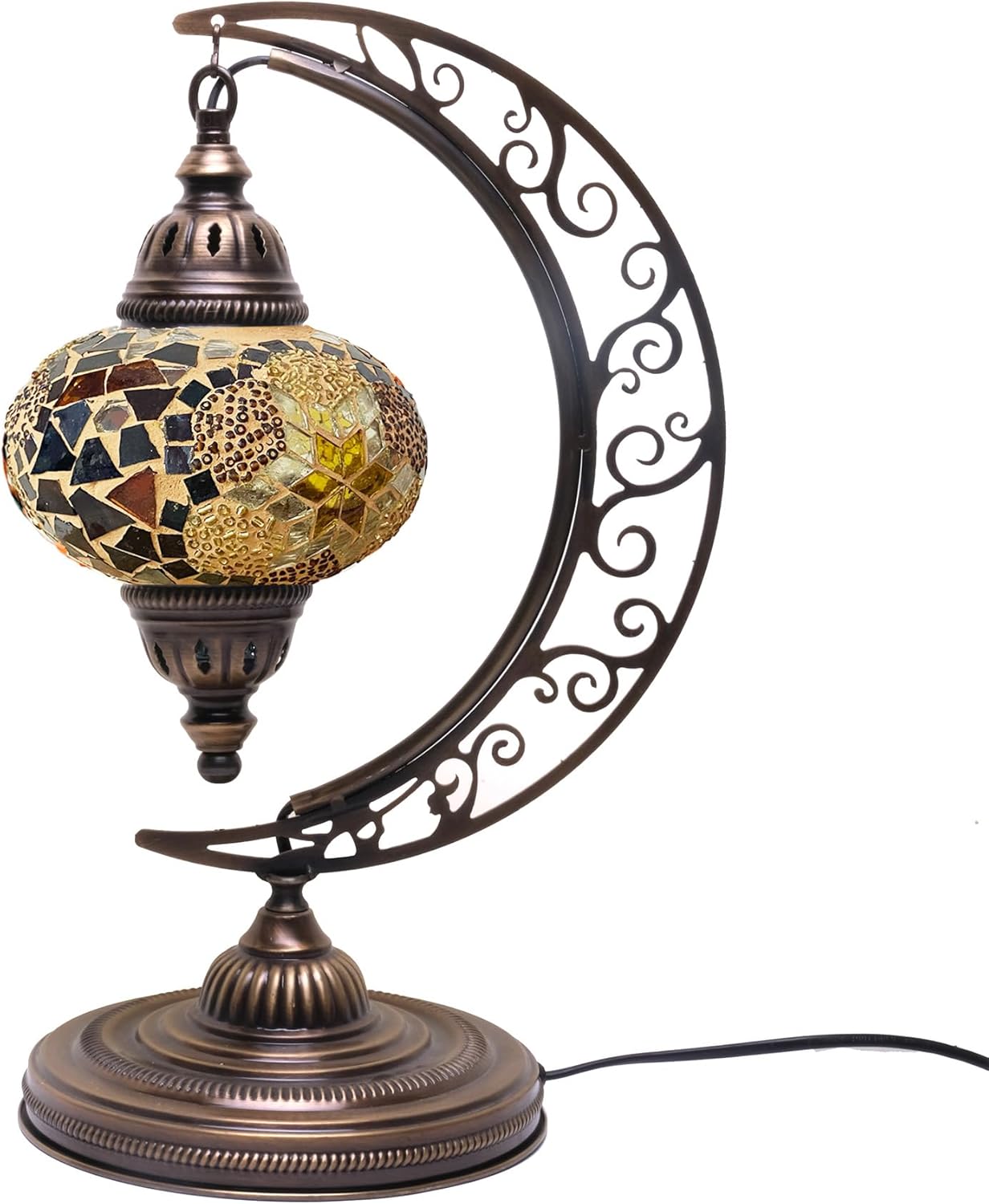 Asylove Turkish Moon Lamp, Mosaic Moroccan Table Lighting, Standing Turkish Lamp, Decor Home Floor Lighting Accessory, Total Dim. 7.5 x 11 x 18 inches (Coffemilk)