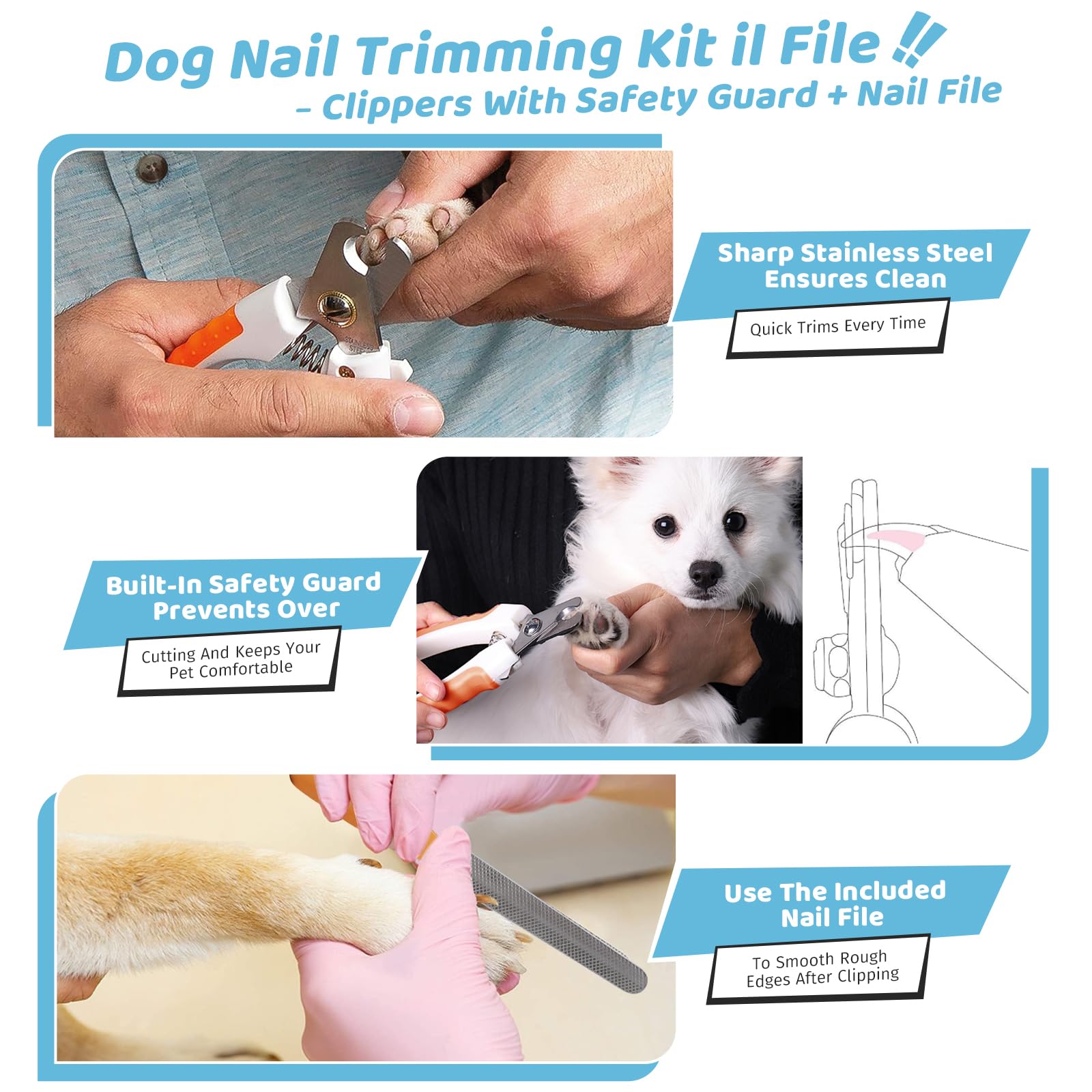 Pet Steam Brush for Dog & Cat – 3-in-1 Spray Hair Removal Comb for Shedding & Grooming Shedding Glove, Flea Comb, Couch Carpet Hair Removal Tool, Nail Toenail Clippers Nail File Shampoo-8PCS - image 5