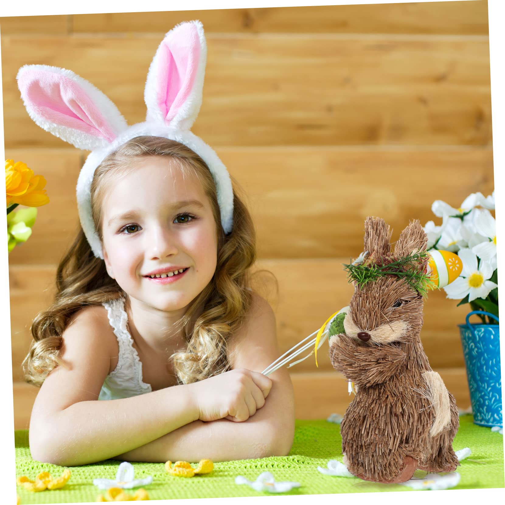 Ciieeo 2 Pièces Lapin Debout en Paille Ornement De Bureau Animal Mini-Lapin Statue De Lapin Debout Lapin De Pâques en Paille Mini-Jouets pour Animaux Décor Gazon Table à Manger Ornements