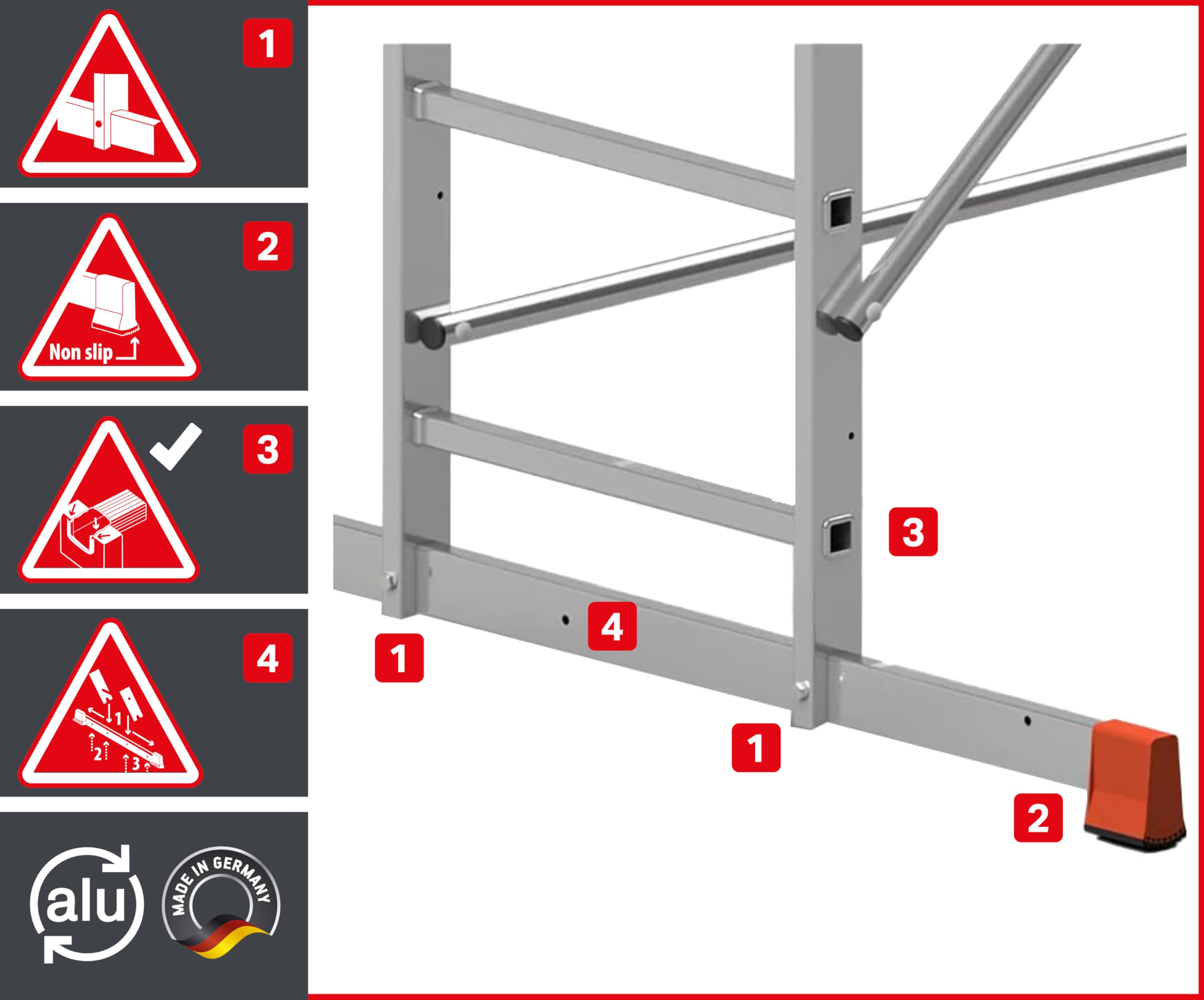 ALTEC AluCombine 4.0 - Échafaudage en aluminium avec 4 pieds et stabilisateurs - Plateforme de travail - Échafaudage de montage - Échelle simple (5 m)