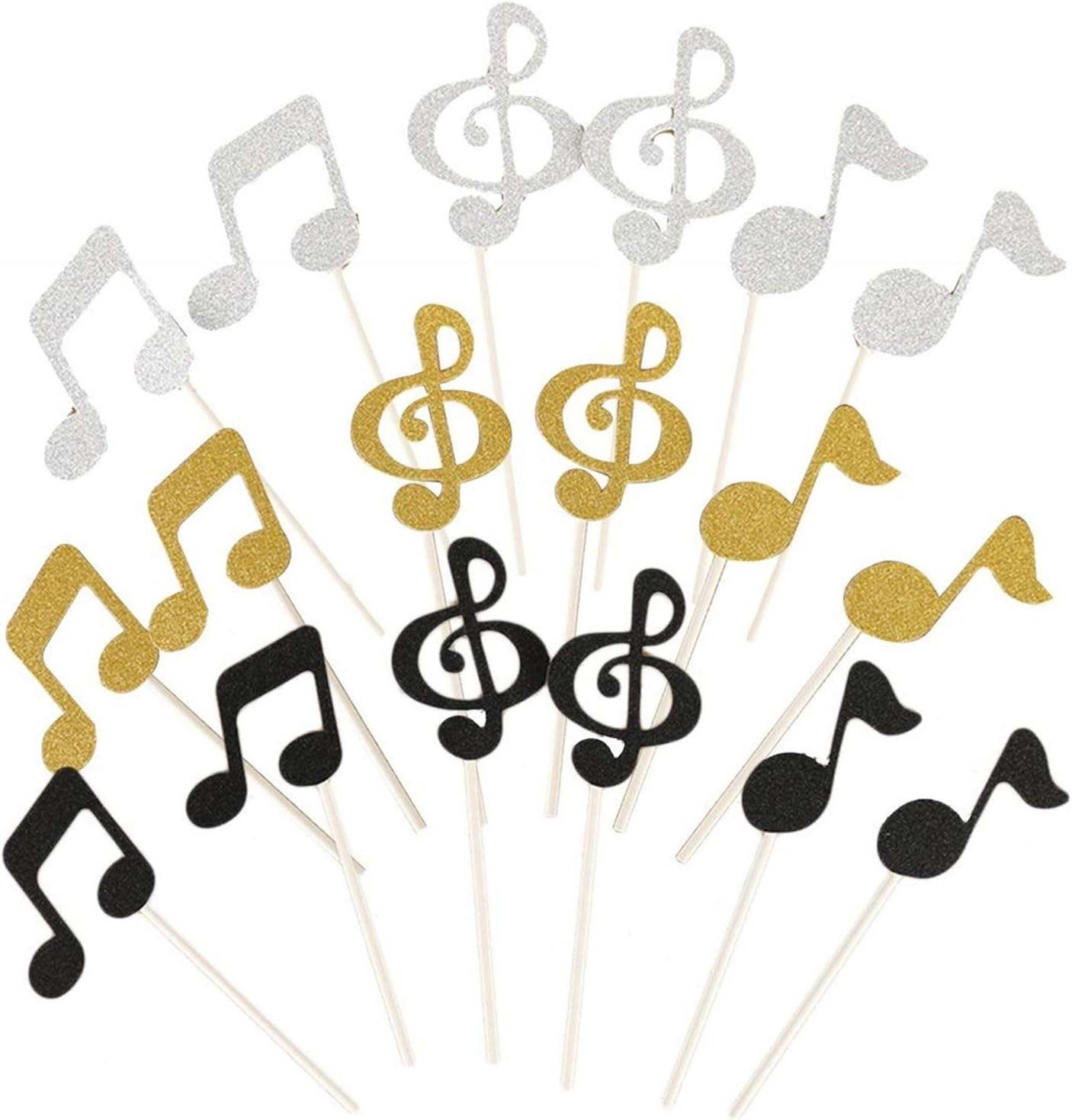JANOU Glitter Music Notes Cake Toppers Music Symbol Cupcake Picks Decoration for Birthday Wedding Baby Shower Party Favors Pack 36pcs