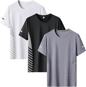 3 Pack T Shirts for Men UK Multipack Crew Neck Quick Dry Sport Tops Breathable Wicking Tshirts for Running Athletic Gym Workout