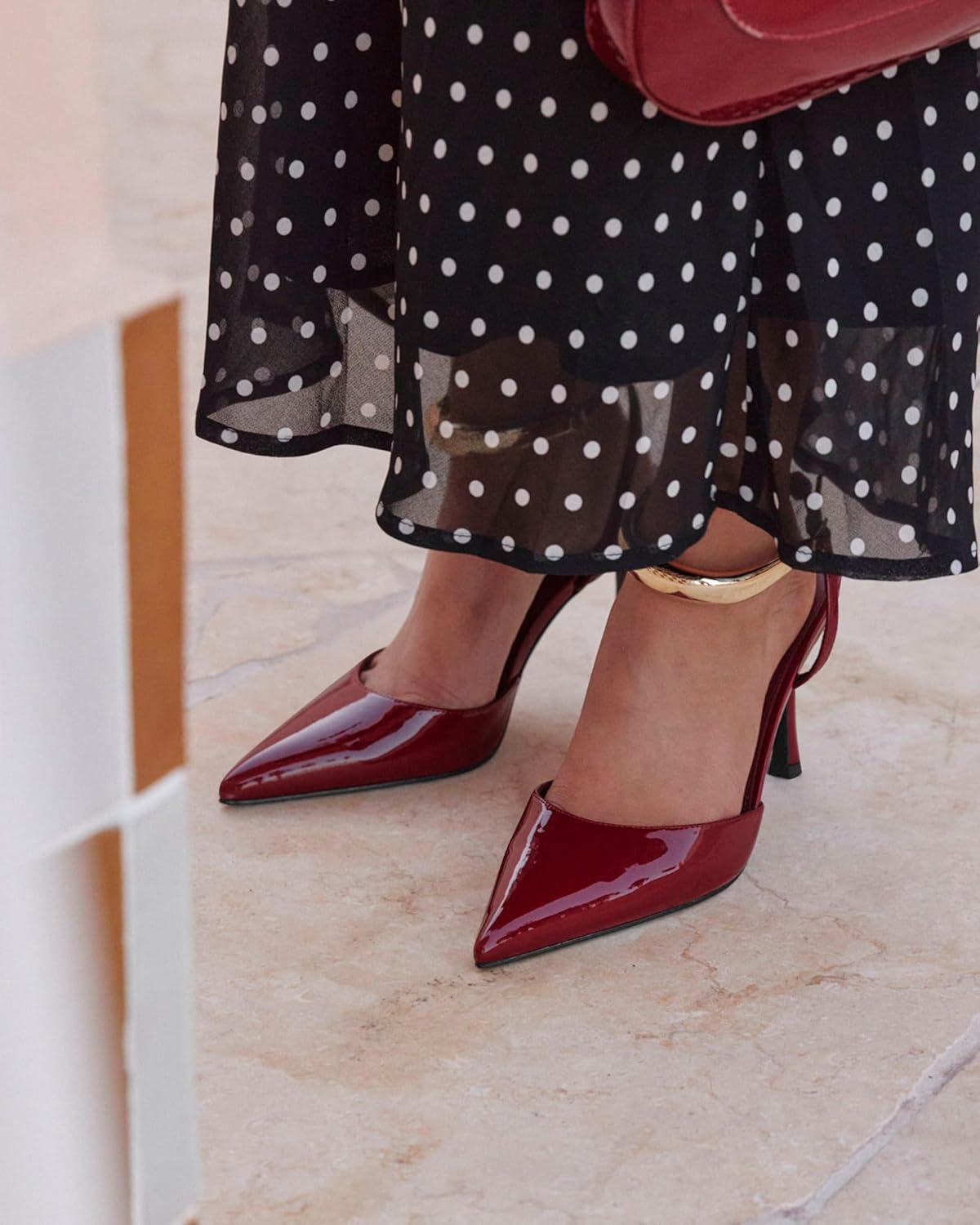 Coutgo Womens Strappy High Heels Closed Pointed Toe Pumps Ankle Strap Metal Party Dress Shoes - Image 2