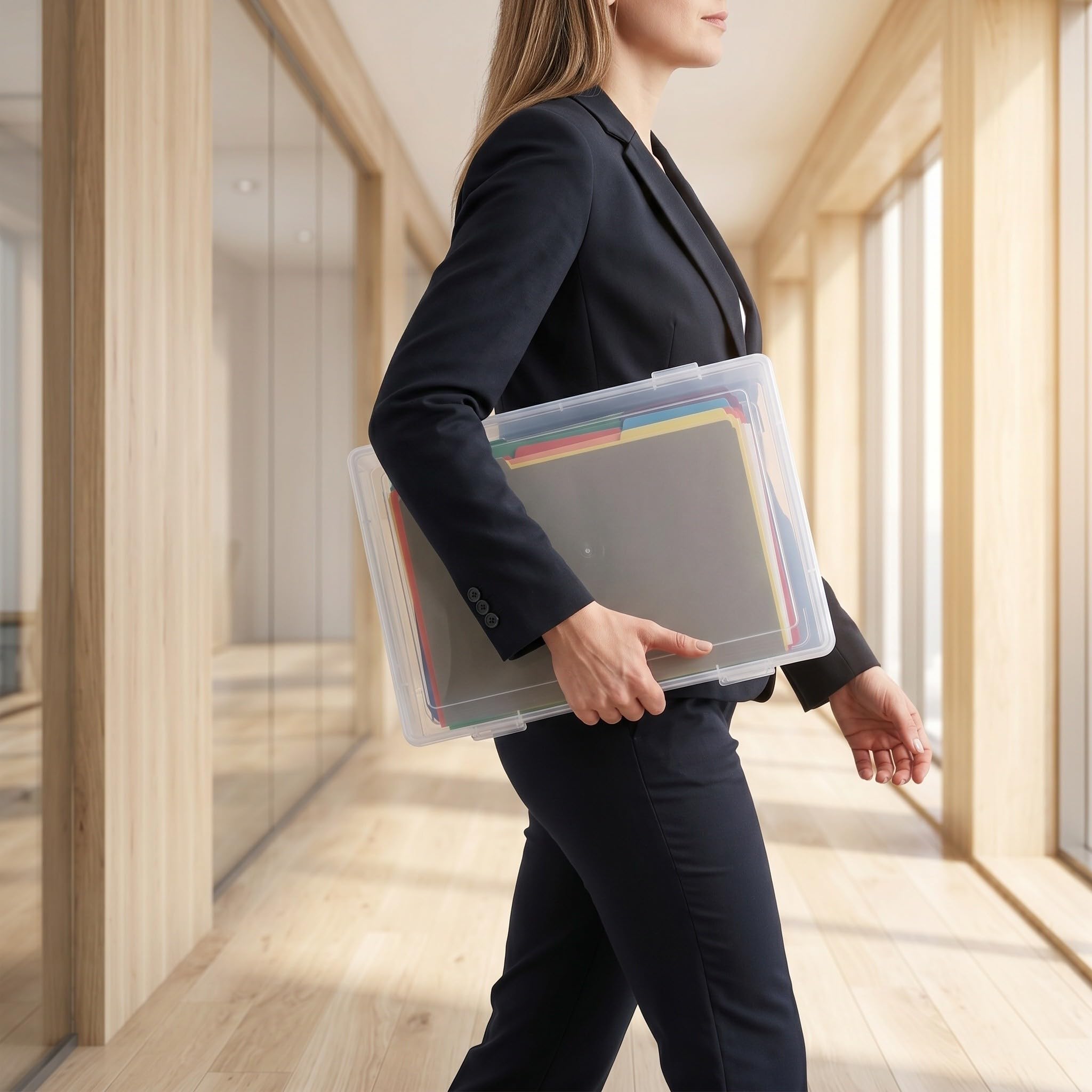 Toyvian 4 Piezas Caja Organizadora Transparente con Diseño Apilable A4 de Plástico y Tapa para Documentos y Archivos Adecuado para Reuniones y Uso en Casa
