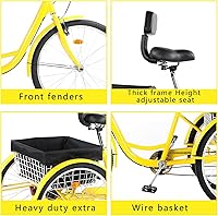 Vista 5 de Triciclo para adultos de 26 pulgadas, bicicleta de 7 velocidades y 3 ruedas para mujeres, hombres y personas mayores, triciclo de crucero con cesta