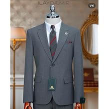 layda EM R, Erkek Tak m Elbise, Gri  izgili, Slim Fit, 52 Beden
