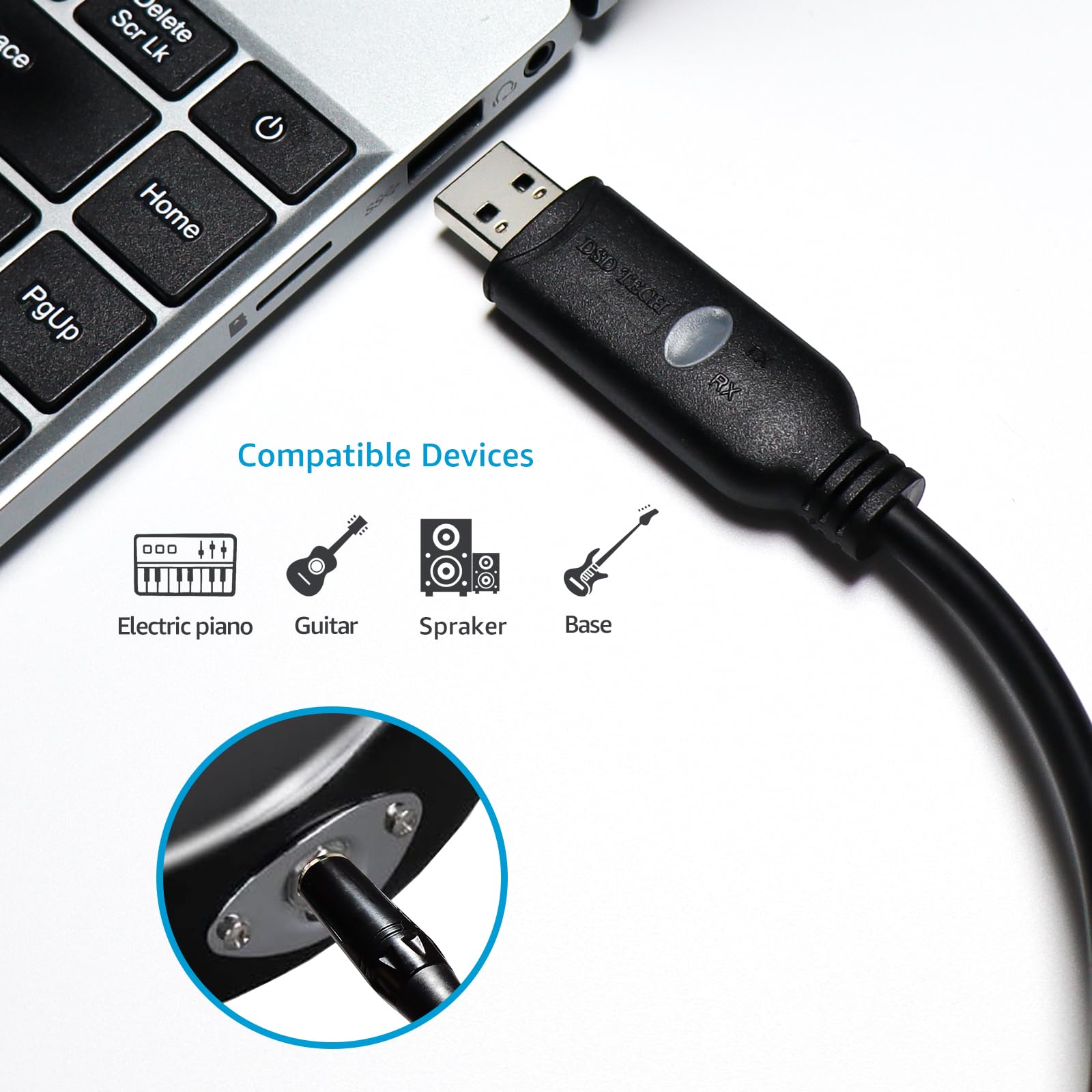 DSD TECH SH-AU20B USB zu 6.35mm Aufnahme-Audiokabel Unterstützt 96Khz 24Bit Sampling Rate