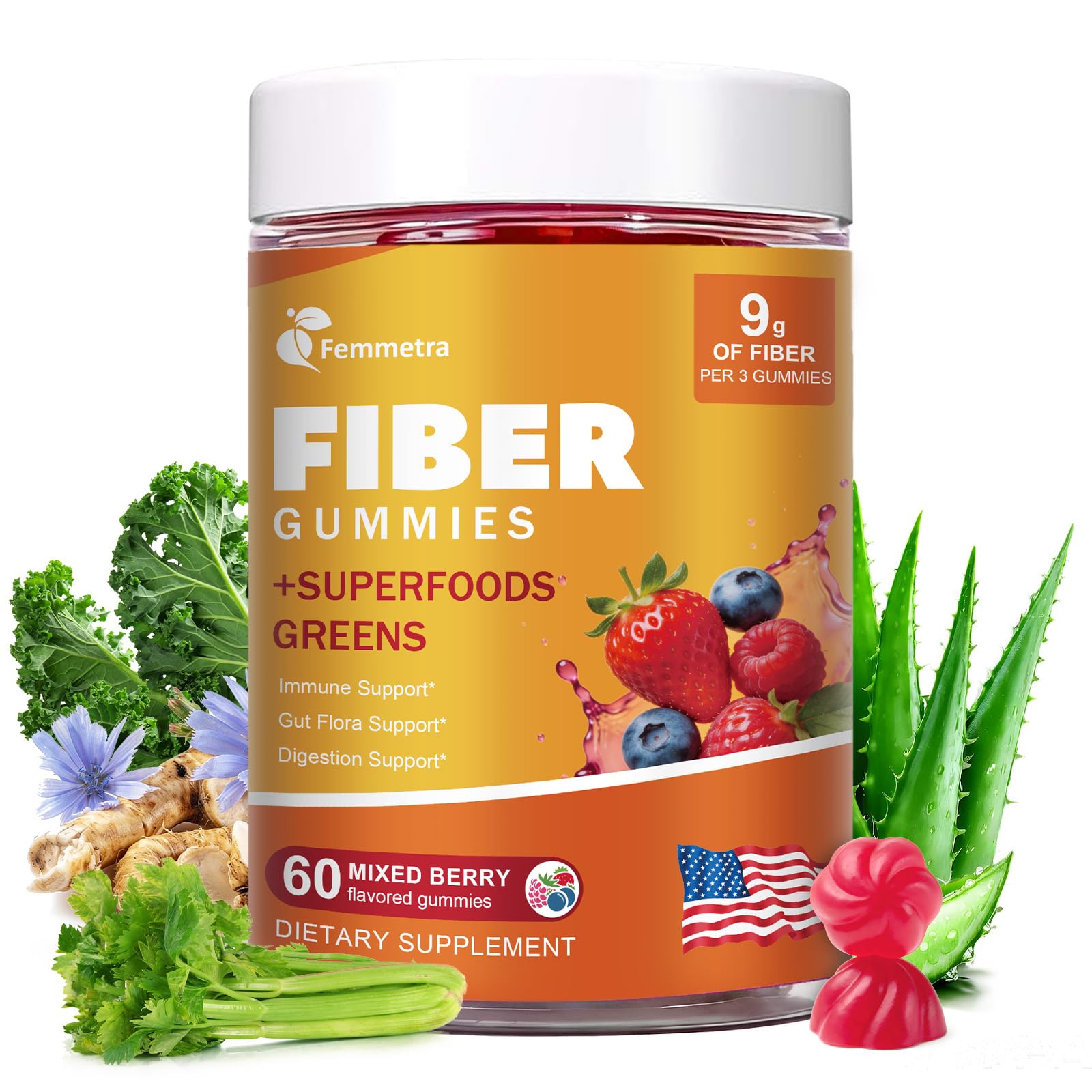 10-in-1 Prebiotic Fiber Gummies for Digestive Health & Regularity