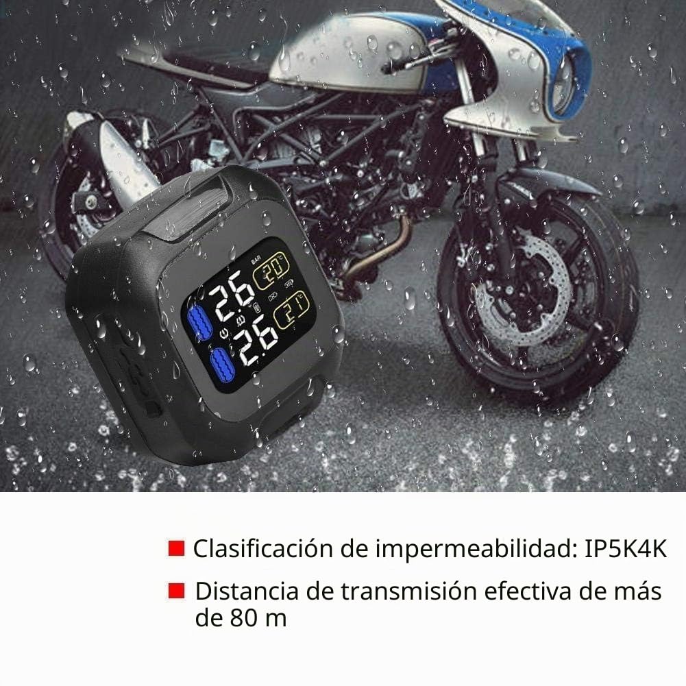 KSTE Monitor de Presión de Neumáticos Moto, TPMS para Motocicleta con 2 Sensores Externos, Sistema de Monitoreo de Presión de Neumáticos