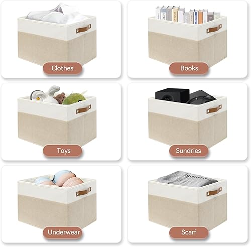 Miniatura 4 de SNWDN Paquete de 6 cestas de almacenamiento de tela para organizar contenedores plegables de tela con asas para organización del hogar y la oficina