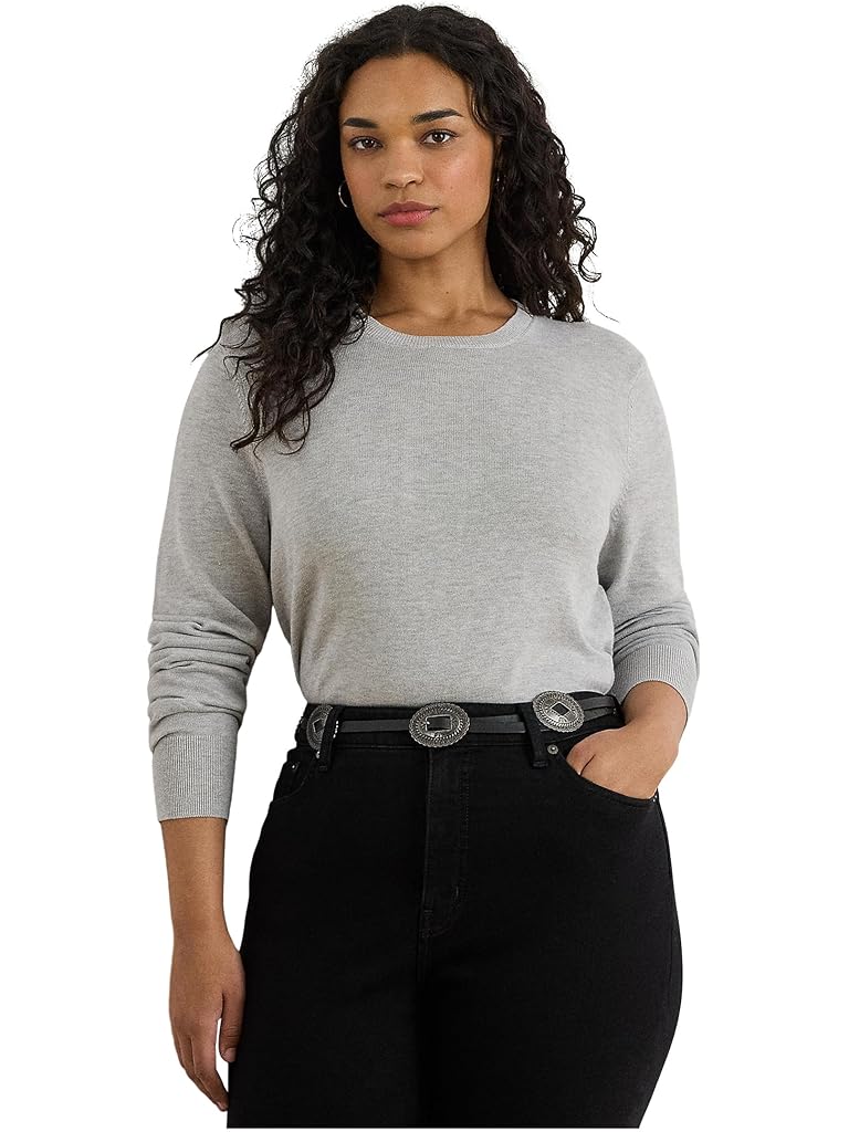 Gray Lauren Ralph Lauren Plus Size Cotton-Blend Sweater