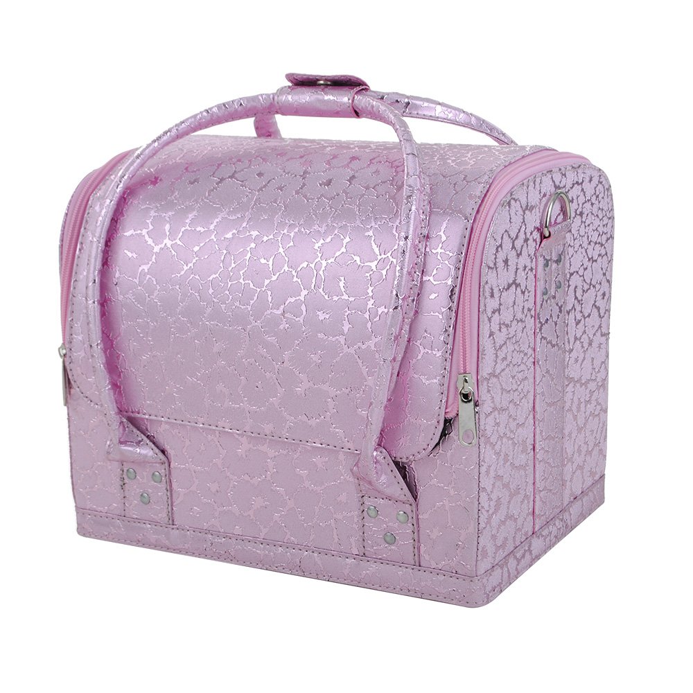 Kosmetikkoffer Pink mit Blumenmuster und Tragegriff