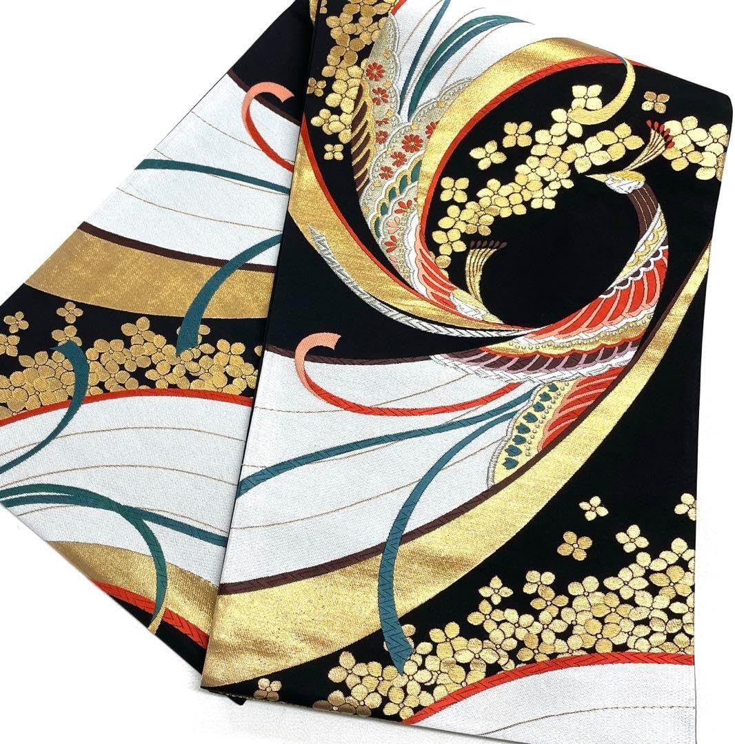 袋帯 リーズナブル 七宝 白地 スッキリ お仕立て込み 袋帯 七宝 白銀