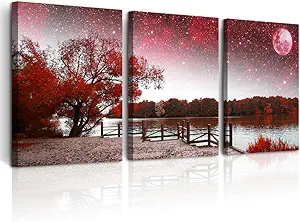 DZRWUBHS Red Tree Landscape Wall Paintings Large Canvas Wall Art For Living Room Modern Wall Decoration For Office Bedroom Decor Inspiration Abstract Pictures Prints Artwork Room Home Decor 3 Piece